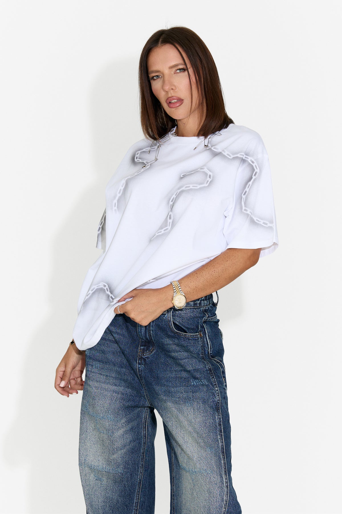 T-shirt da donna casual bianca Rougha Bogas