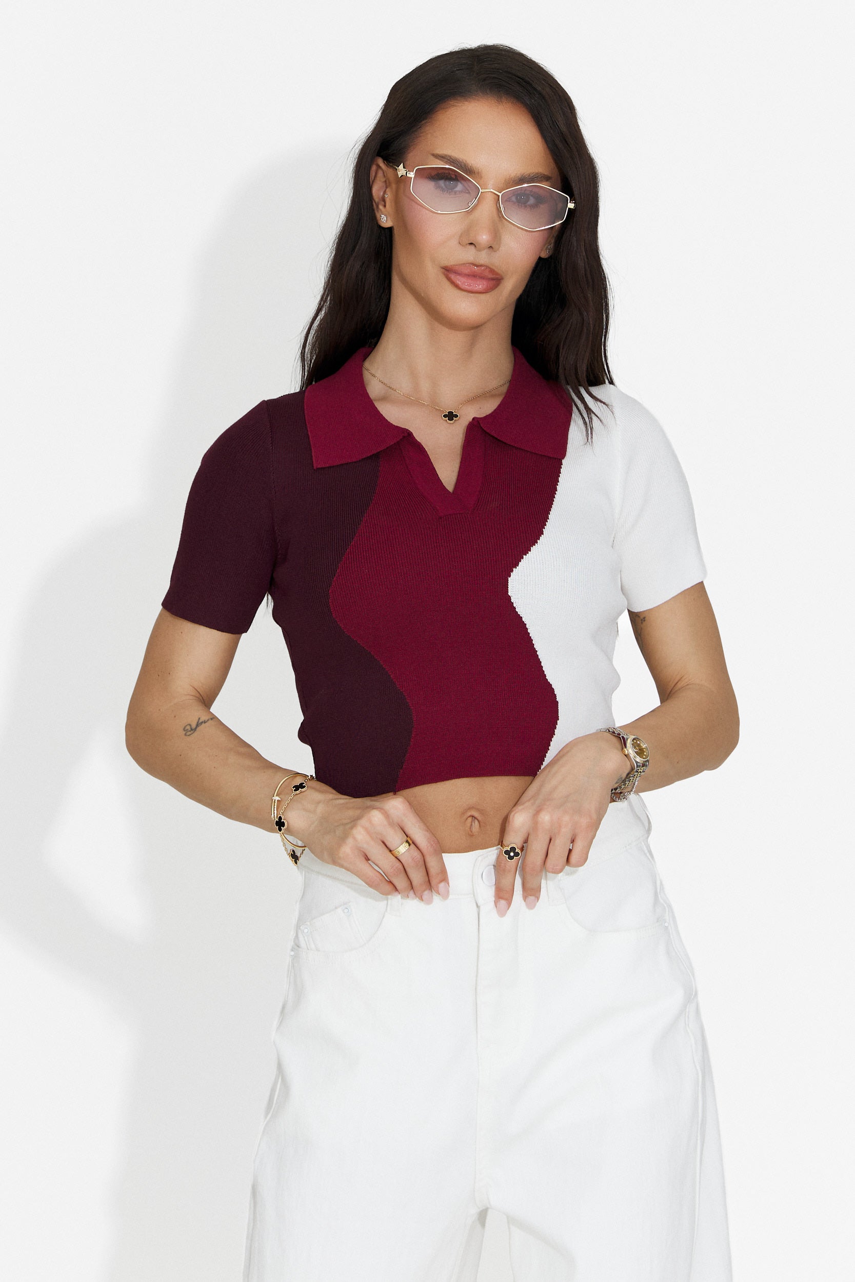 T-shirt Casual Bordeaux per Donne di Oniana Bogas