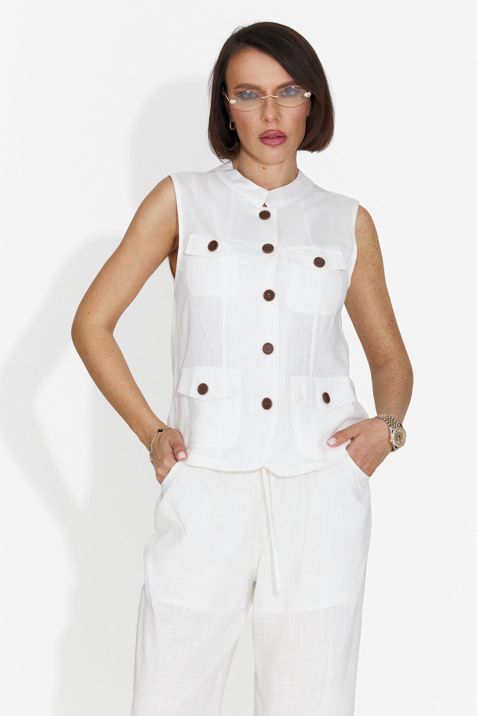 Gloria Bogas Gilet Casual Bianco da Donna
