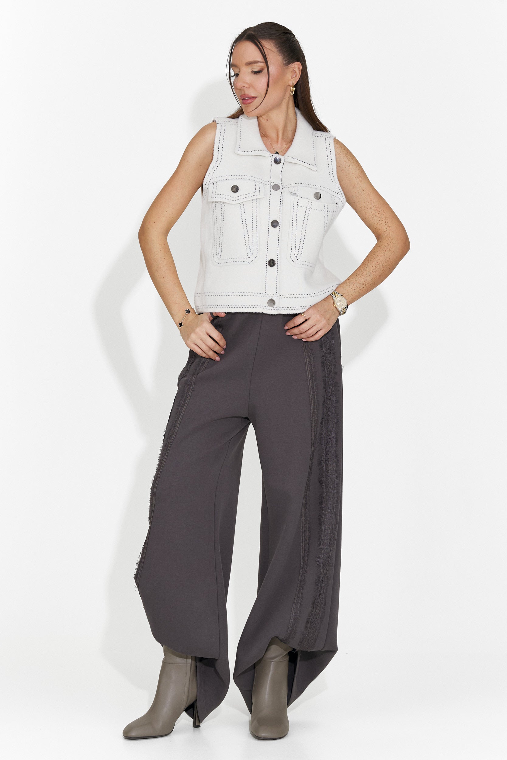 Gilet Bianco Casual da Donna di Kaleria Bogas