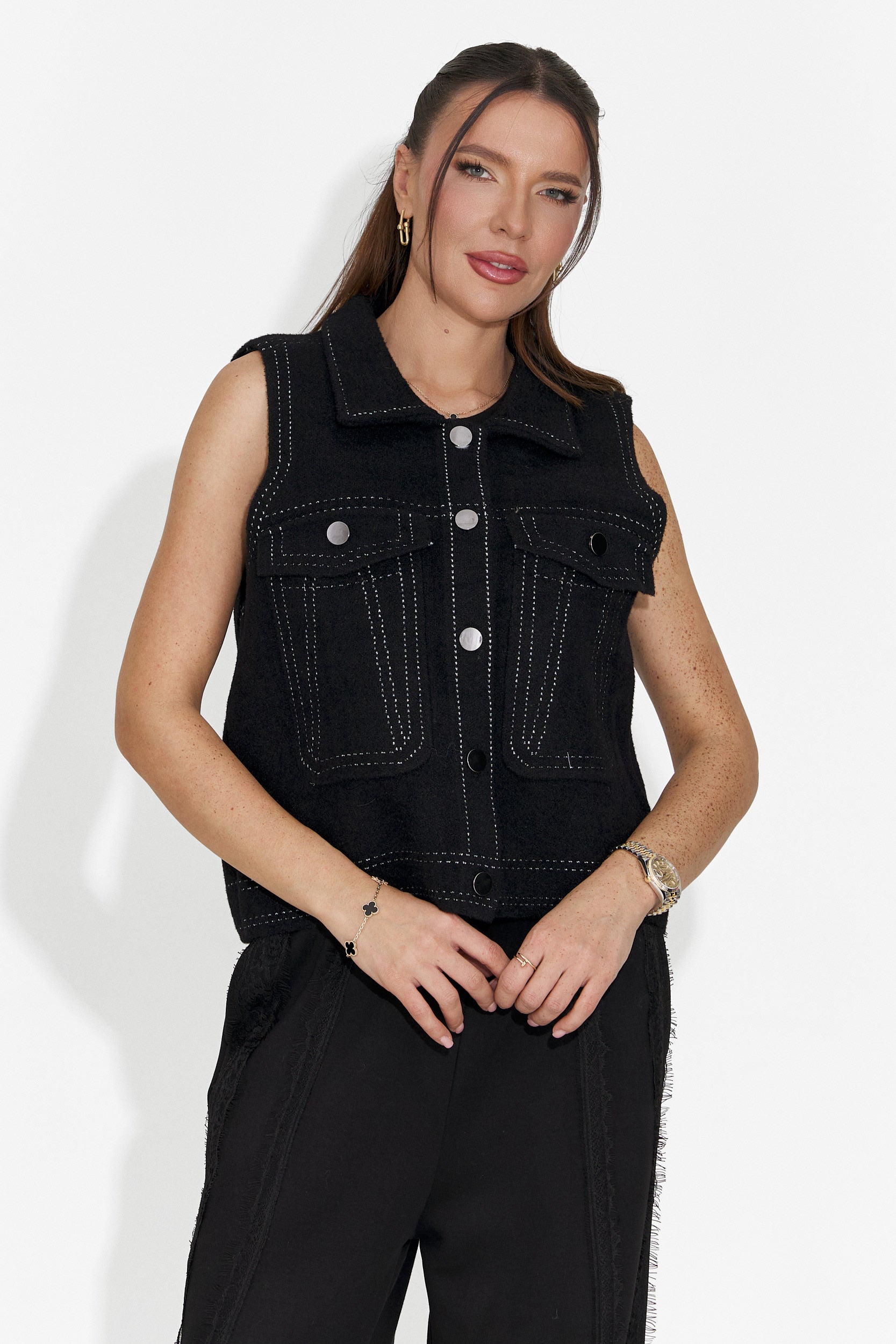 Gilet Casual Nero da Donna di Kaleria Bogas