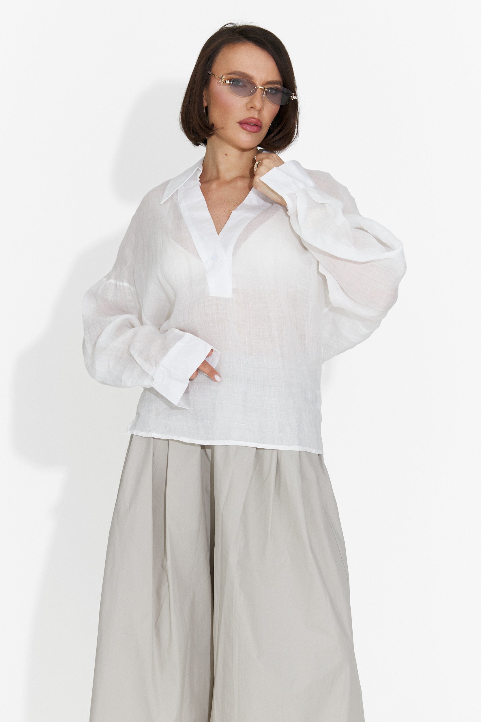 Camasa dama casual alba Hibiscus Bogas