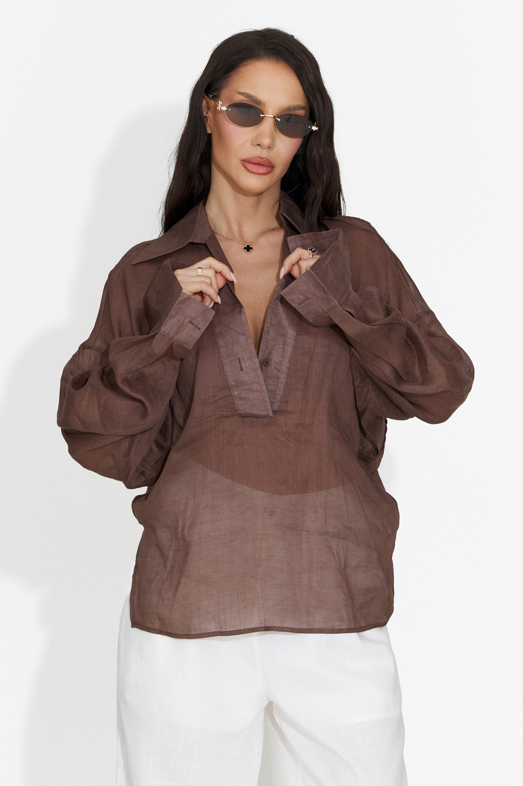 Camasa dama casual maro Hibiscus Bogas