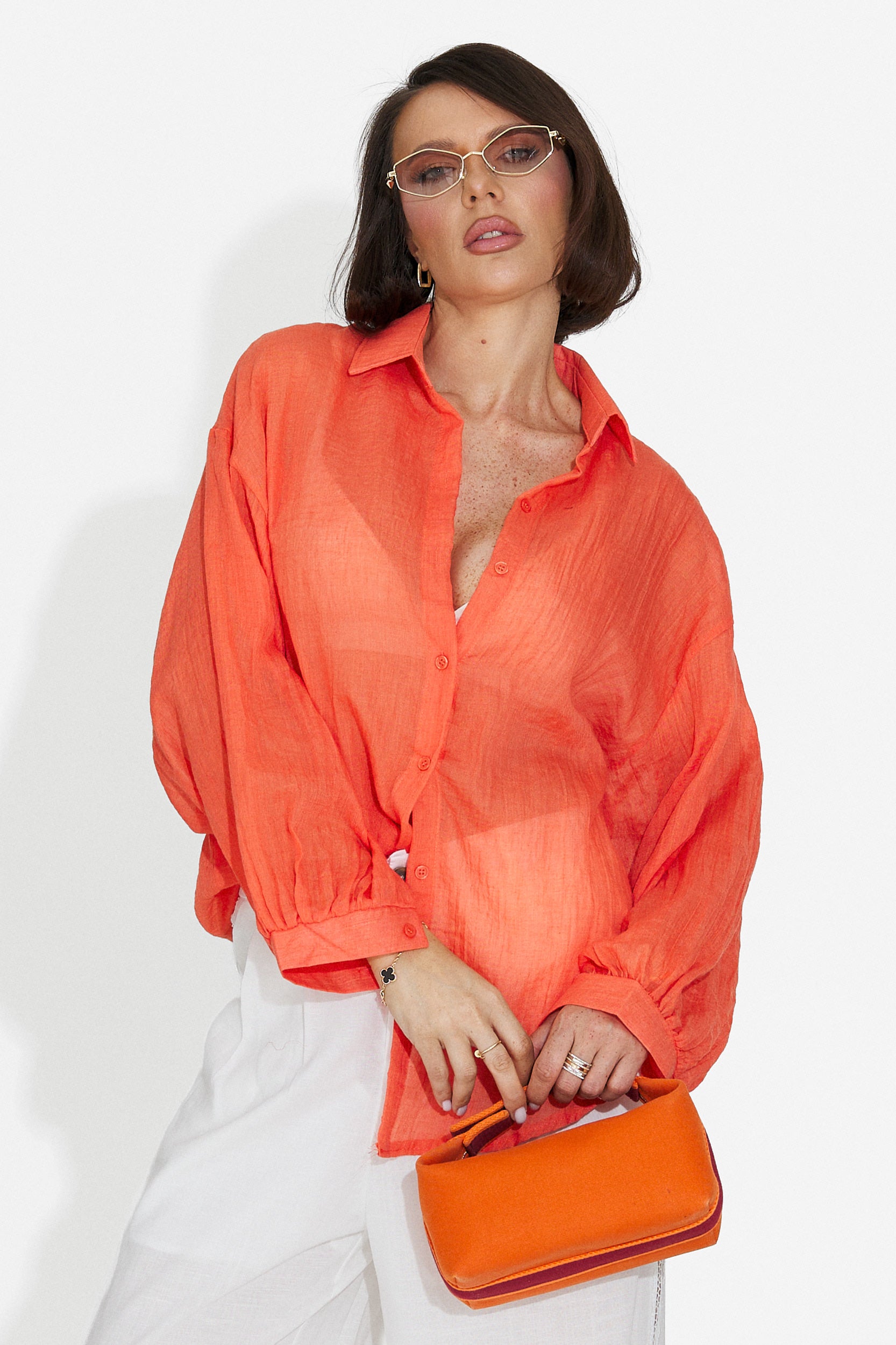 Camicia Arancione Casual da Donna di Gaynelia Bogas
