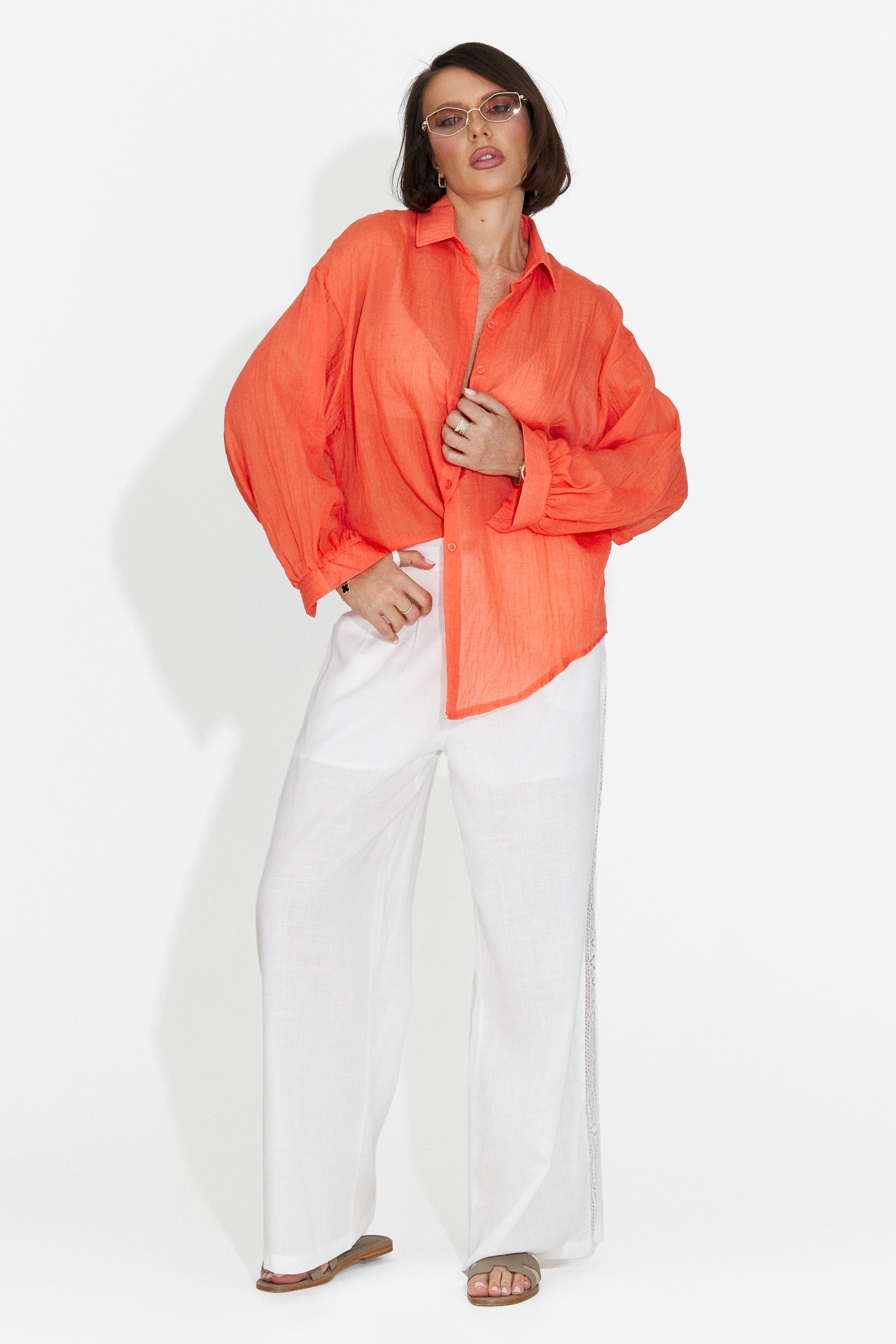 Camicia Arancione Casual da Donna di Gaynelia Bogas