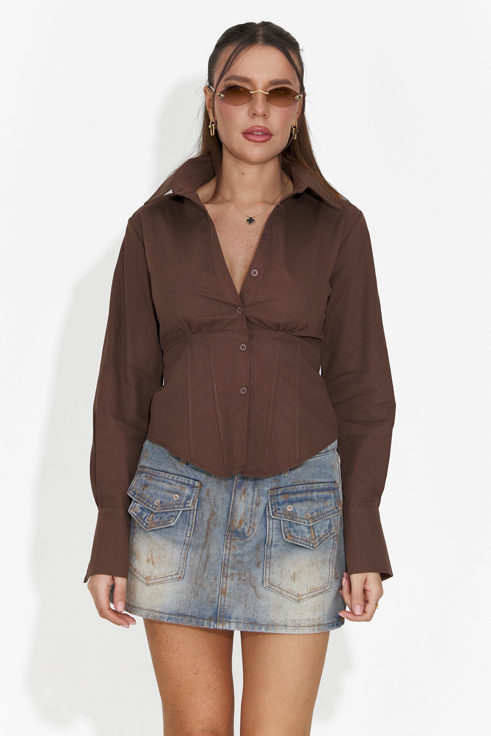 Elegante camicia marrone da donna Lorina Bogas