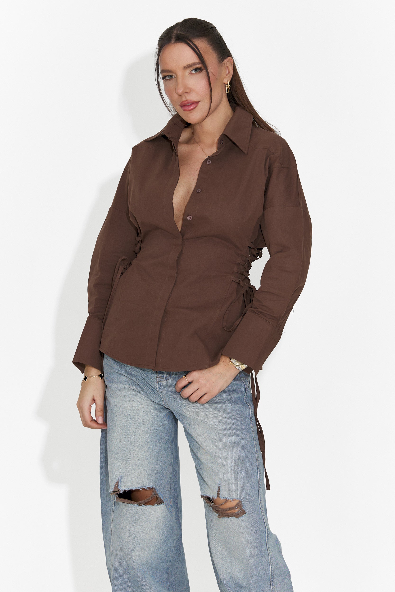 Elegante Camicia Marrone da Donna Sivelia Bogas