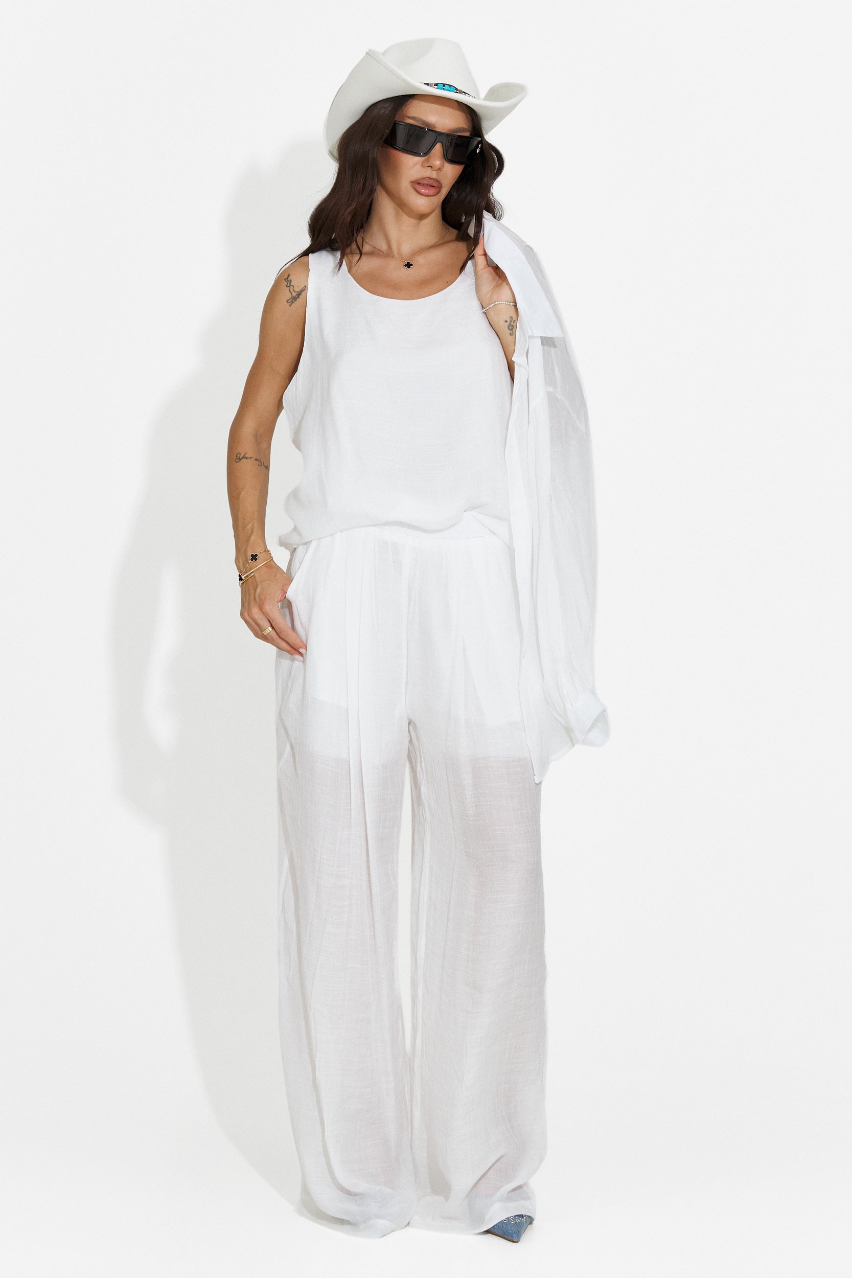 Completo donna camicia + pantaloni + canotta bianco Mivya Bogas