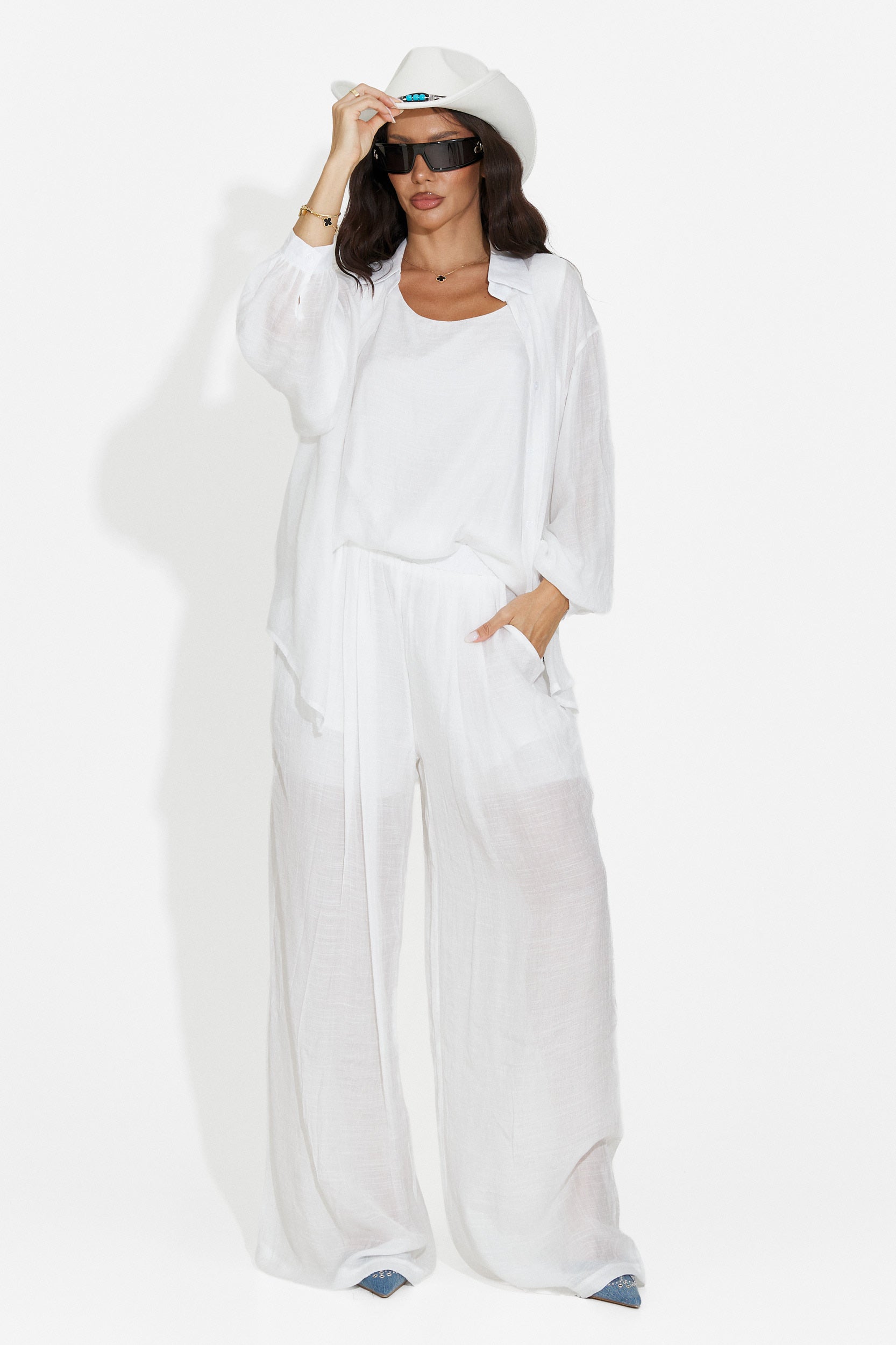 Completo donna camicia + pantaloni + canotta bianco Mivya Bogas