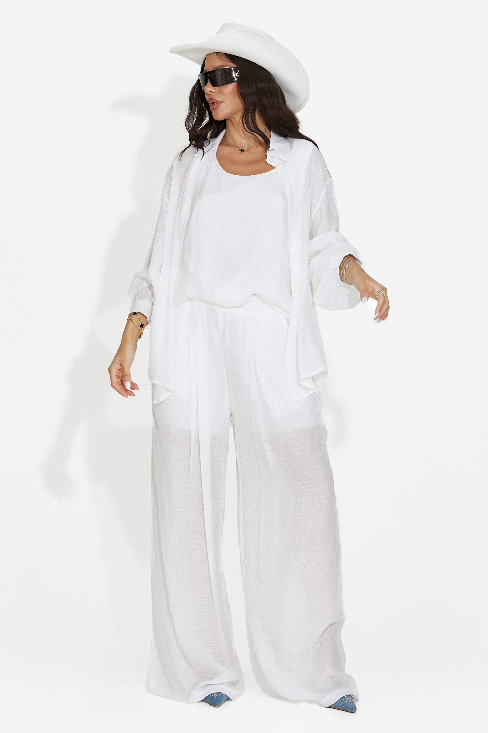 Completo donna camicia + pantaloni + canotta bianco Mivya Bogas