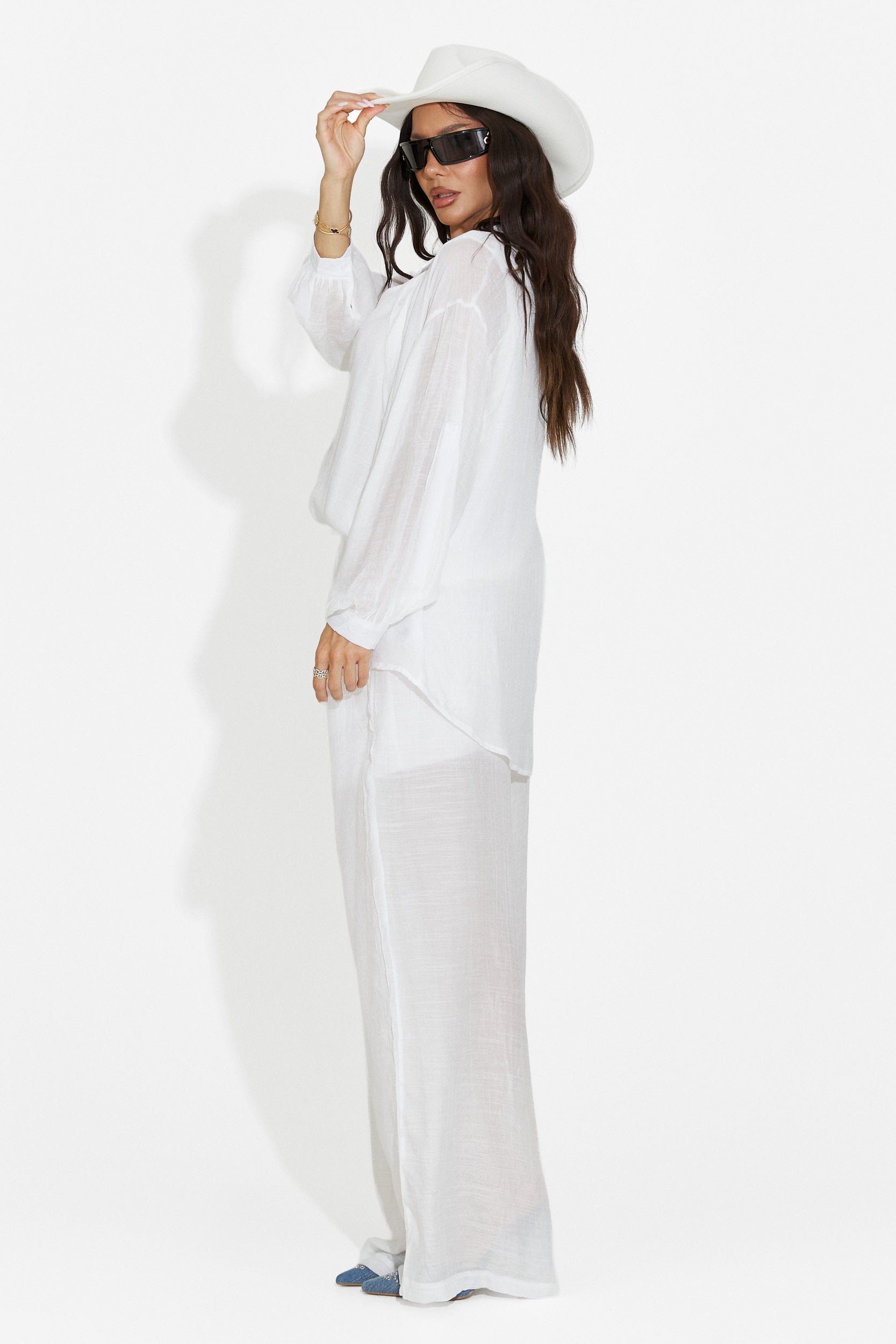 Completo donna camicia + pantaloni + canotta bianco Mivya Bogas
