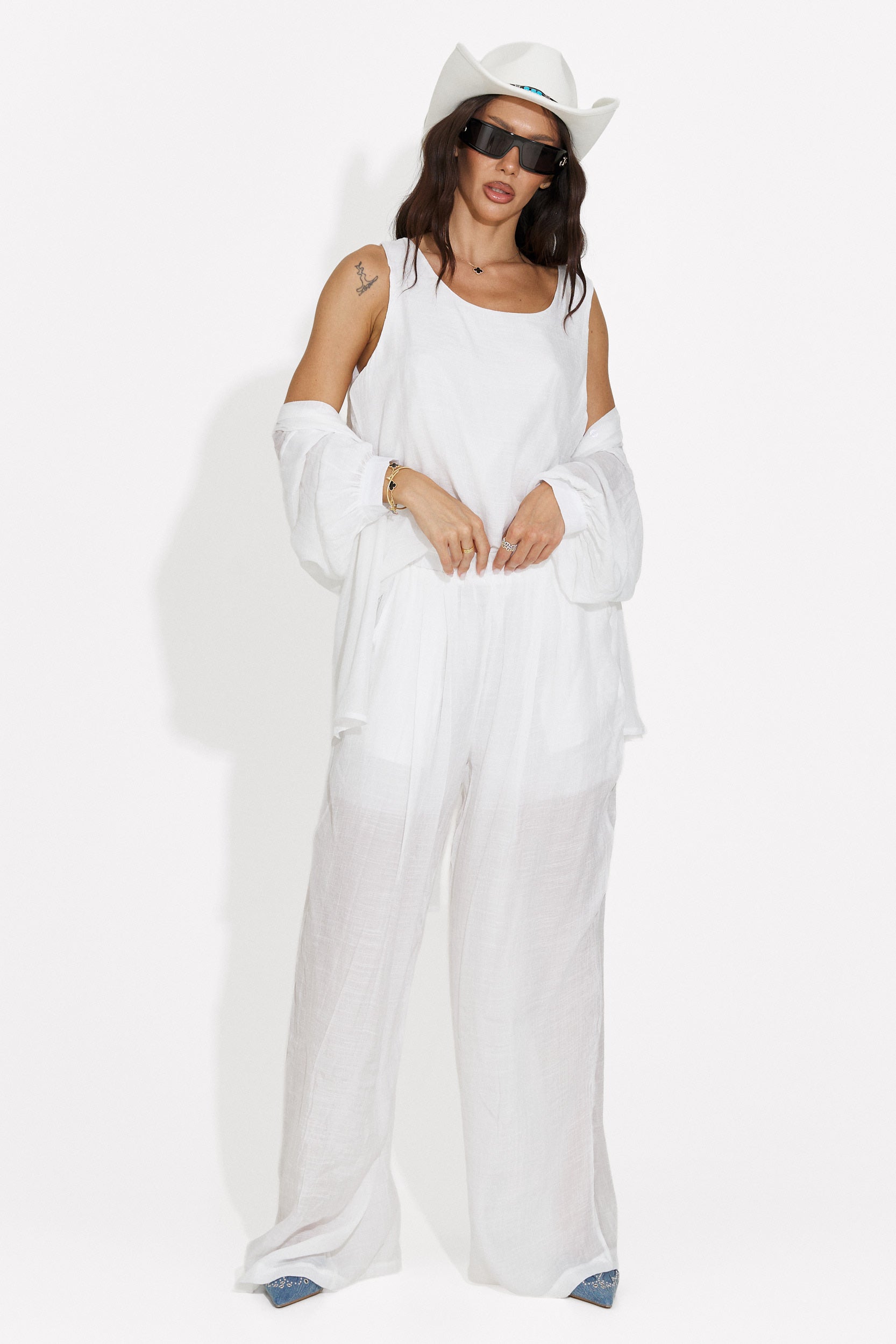 Completo donna camicia + pantaloni + canotta bianco Mivya Bogas