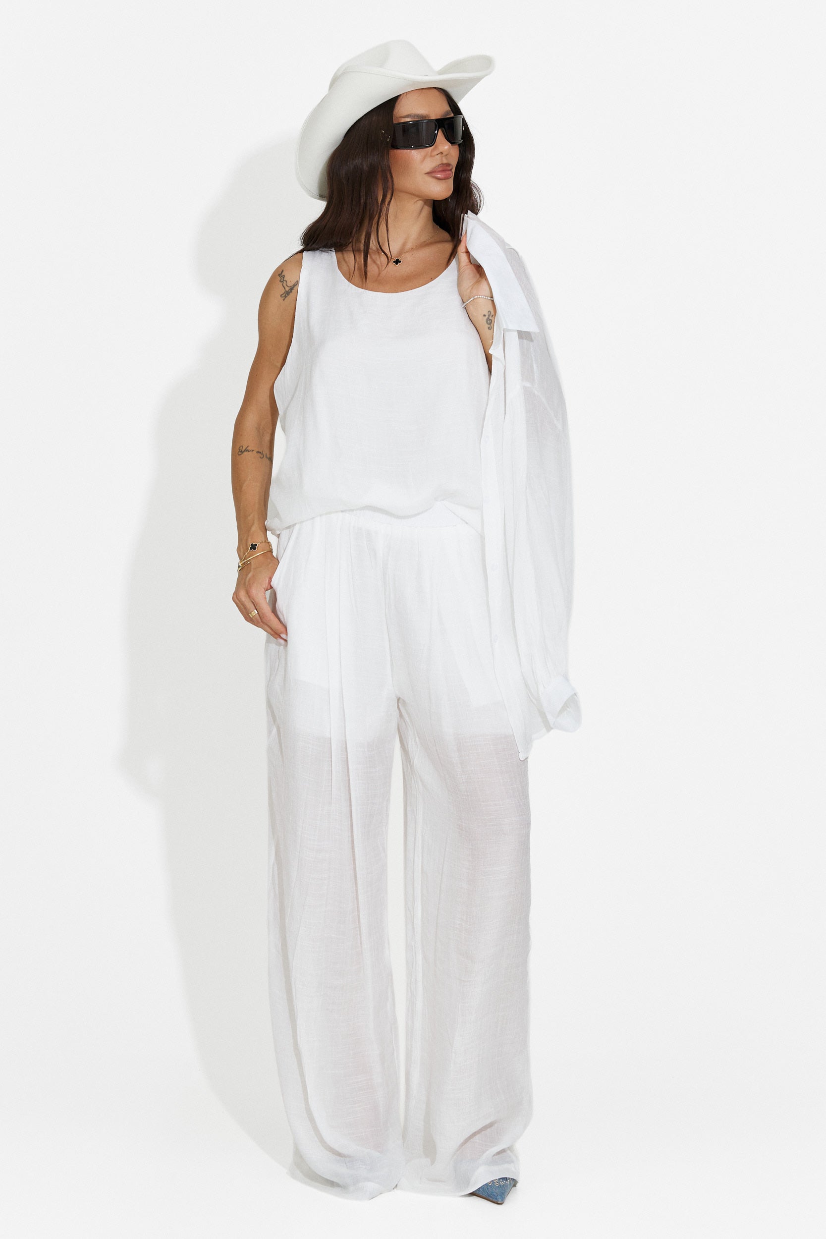 Completo donna camicia + pantaloni + canotta bianco Mivya Bogas