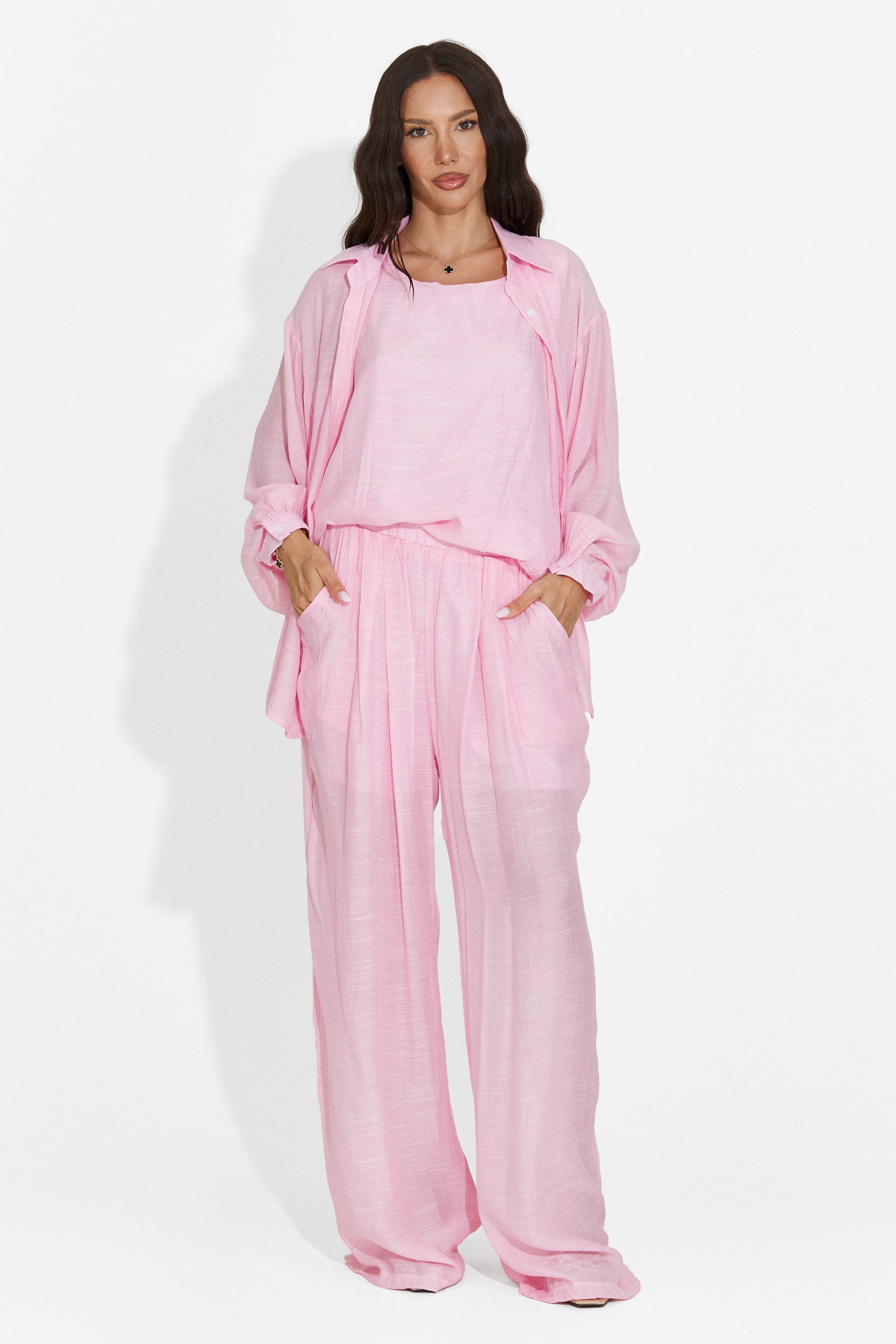 Completo donna camicia + pantaloni + canotta rosa Mivya Bogas