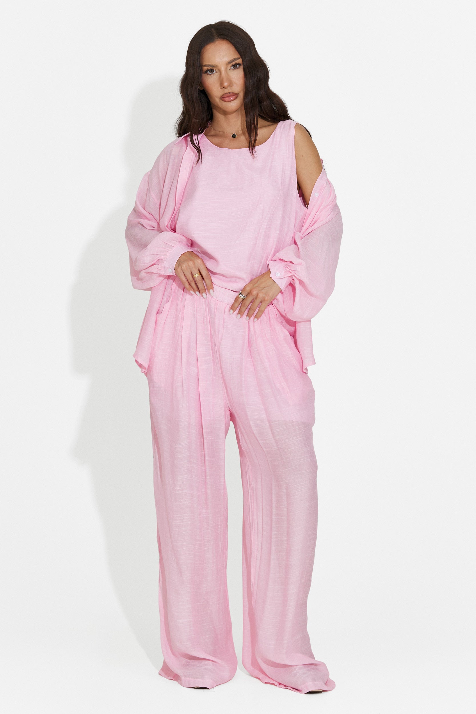 Completo donna camicia + pantaloni + canotta rosa Mivya Bogas