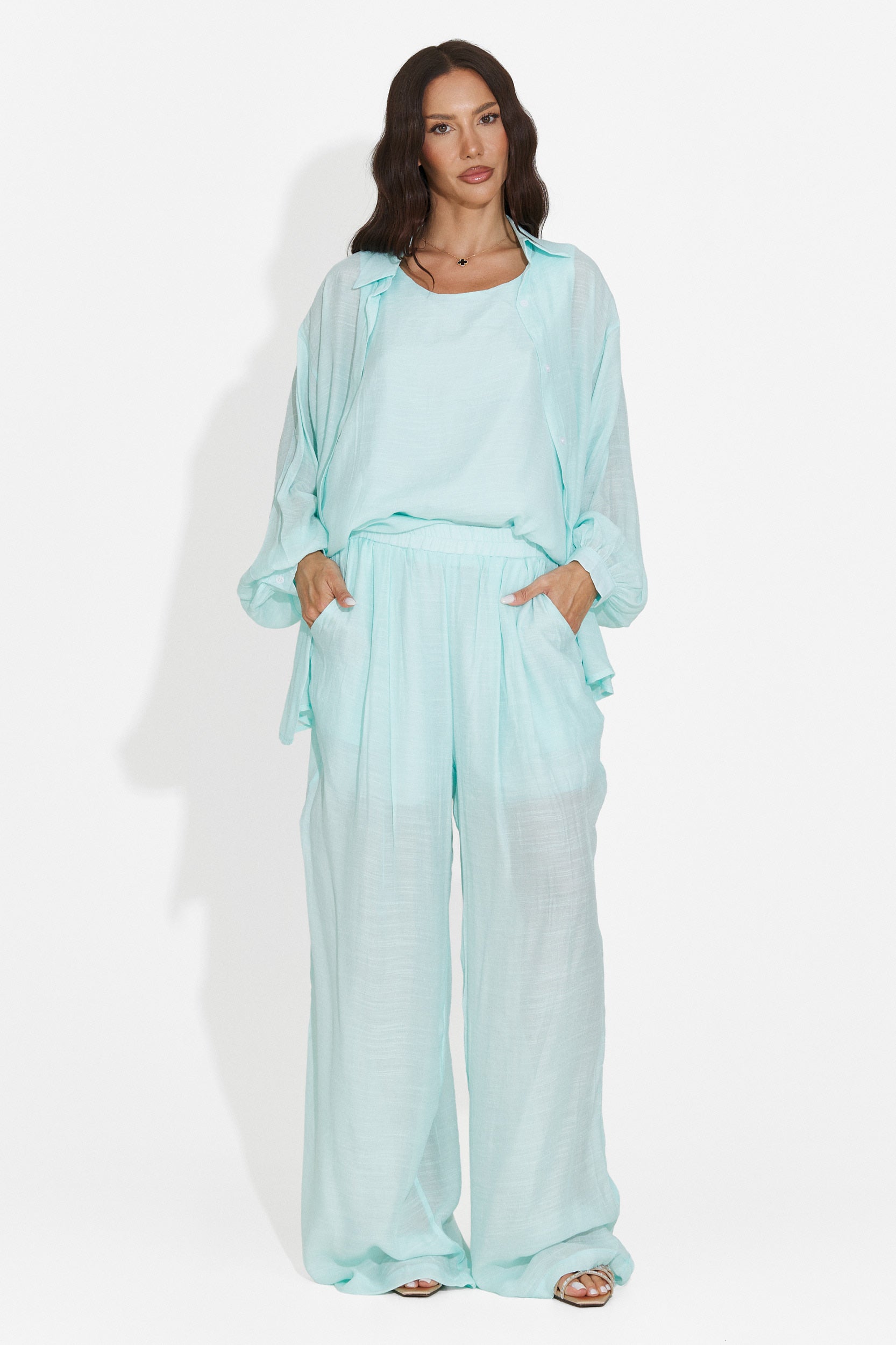 Completo da Donna Mivya Bogas Turchese: Camicia + Pantaloni + C