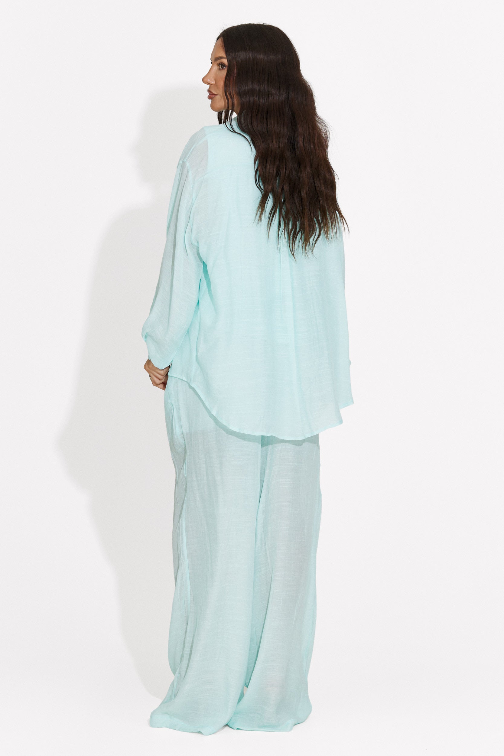 Completo donna camicia + pantaloni + canotta turchese Mivya Bogas
