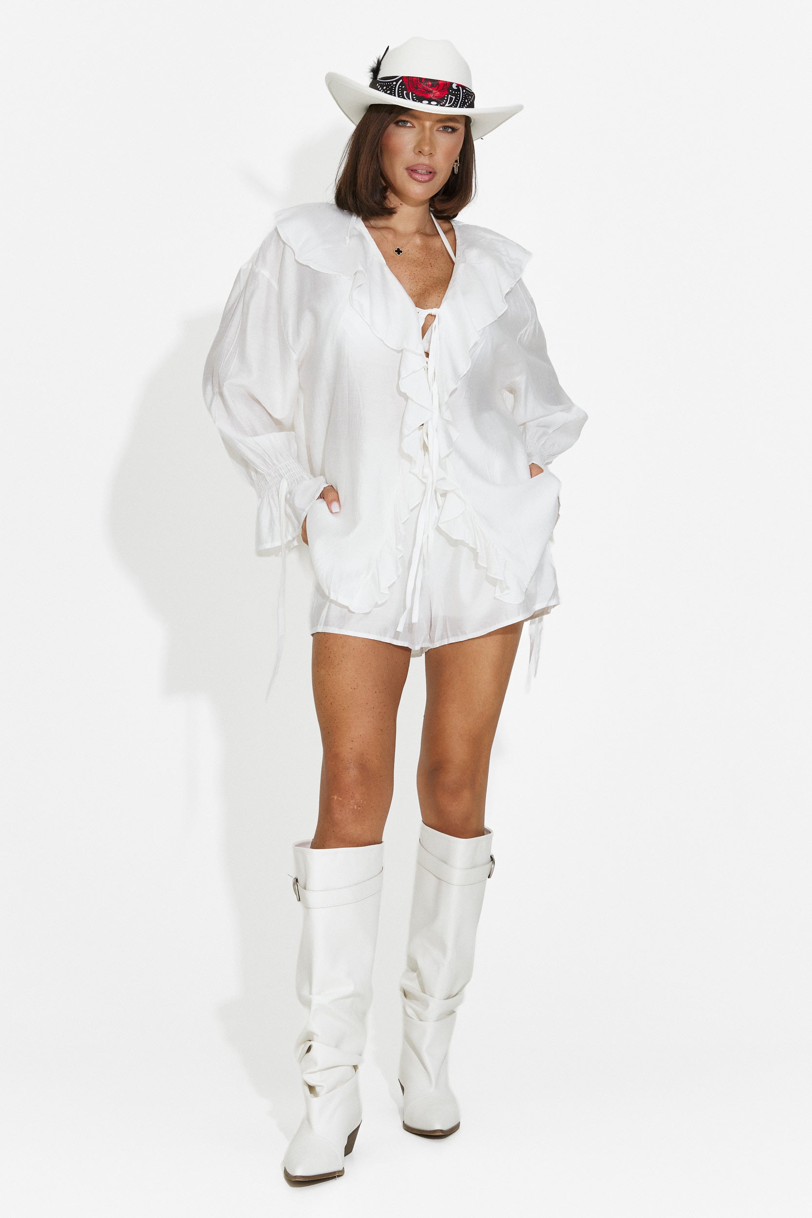 Completo donna camicia + pantaloni corti bianco Melioria Bogas