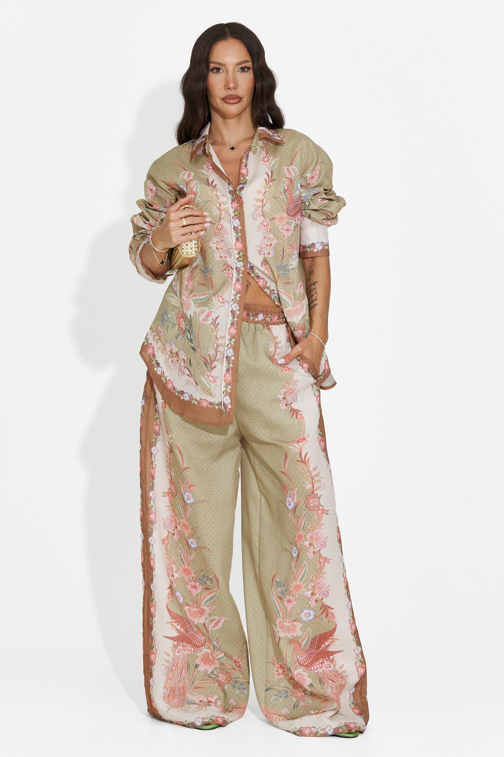 Completo donna camicia + pantaloni verde Lazyra Bogas