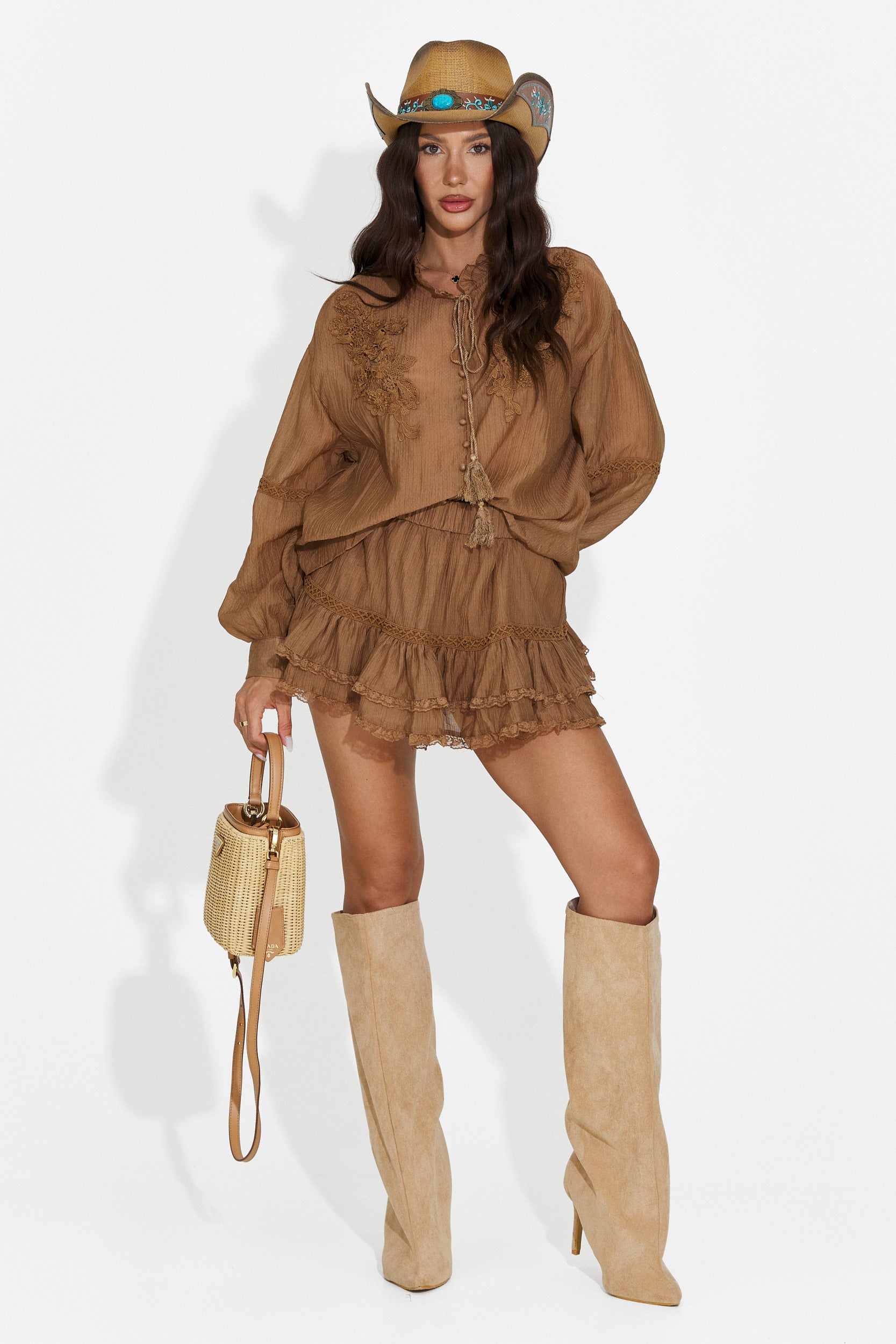 Completo donna con gonna pantalone marrone Miniola Bogas
