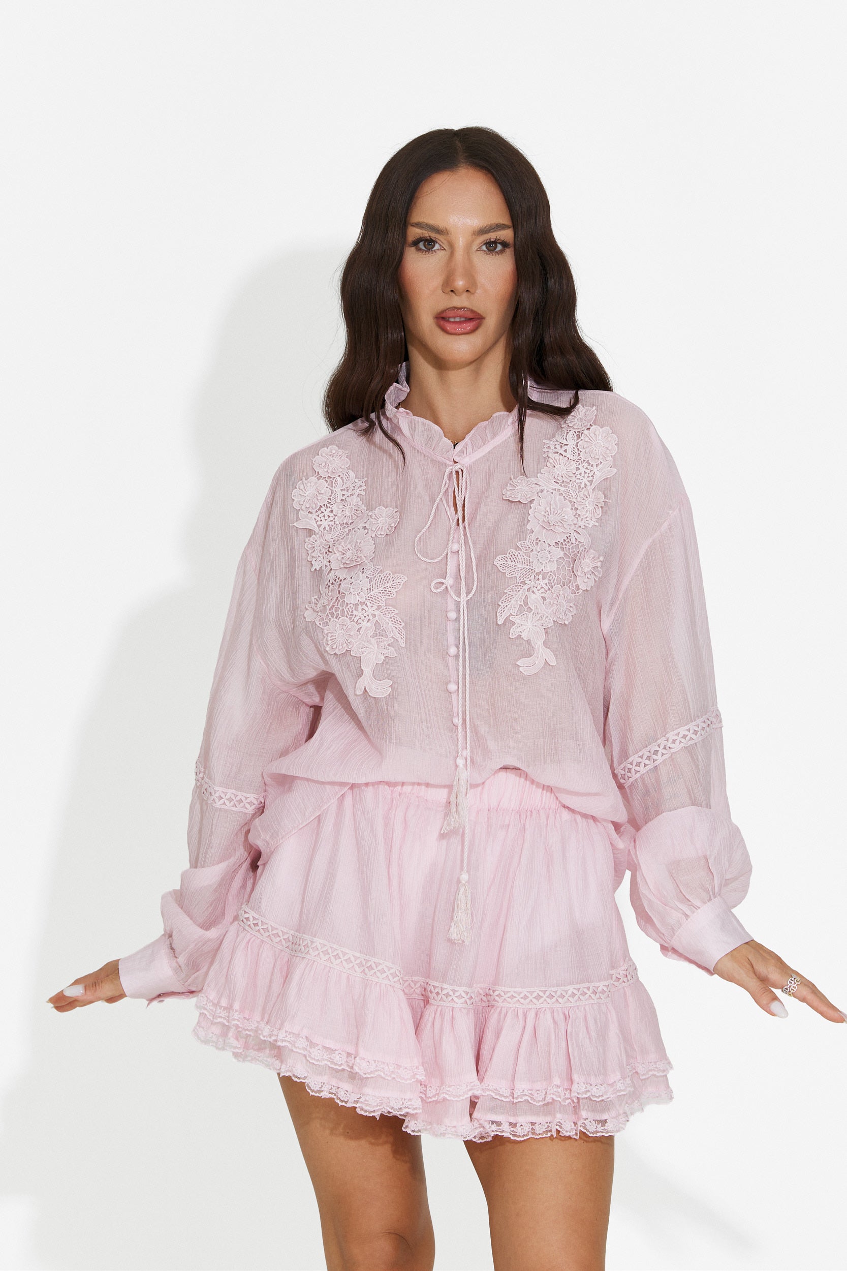 Completo donna con gonna pantalone rosa Miniola Bogas