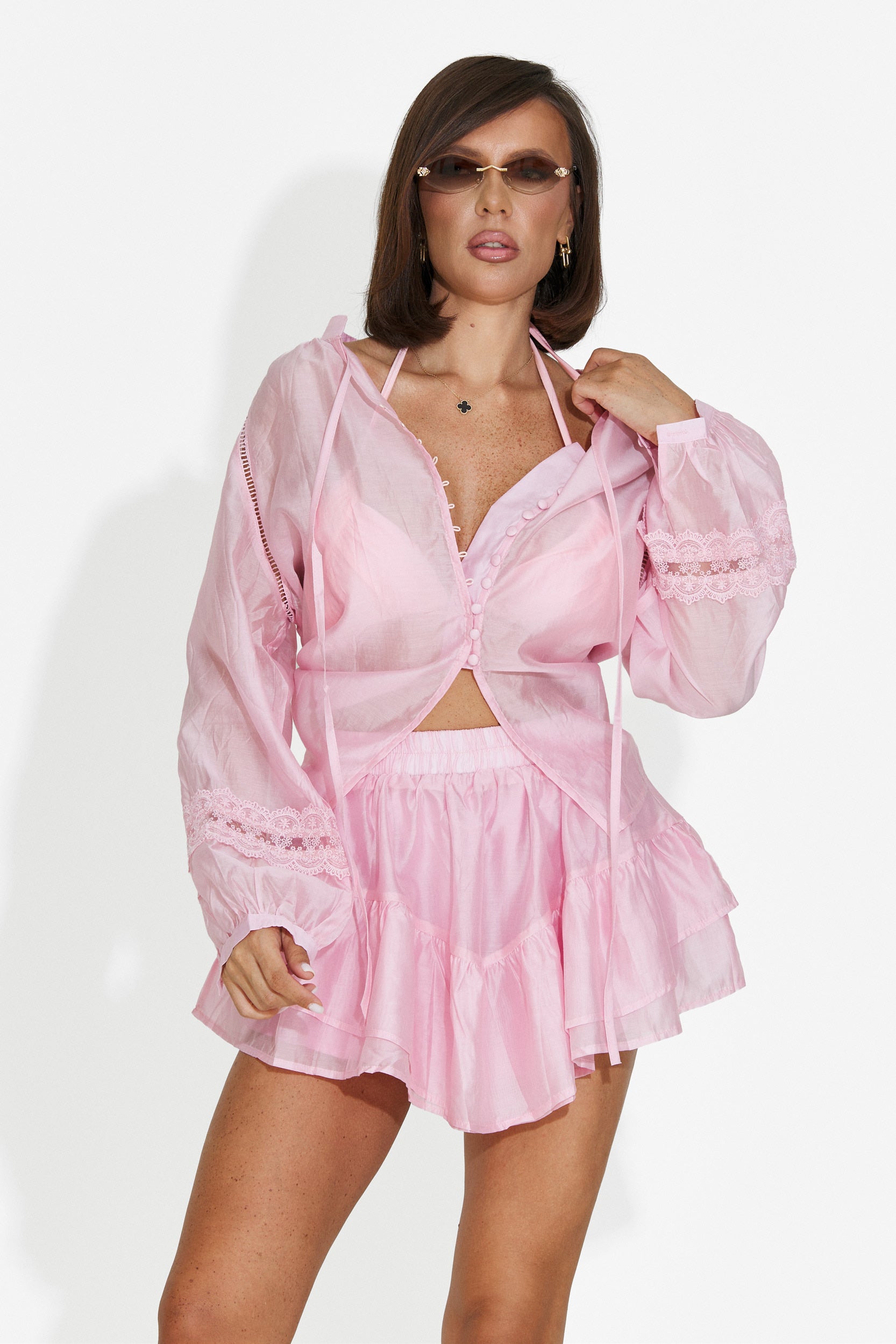 Completo donna con gonna pantaloni rosa Rosena Bogas