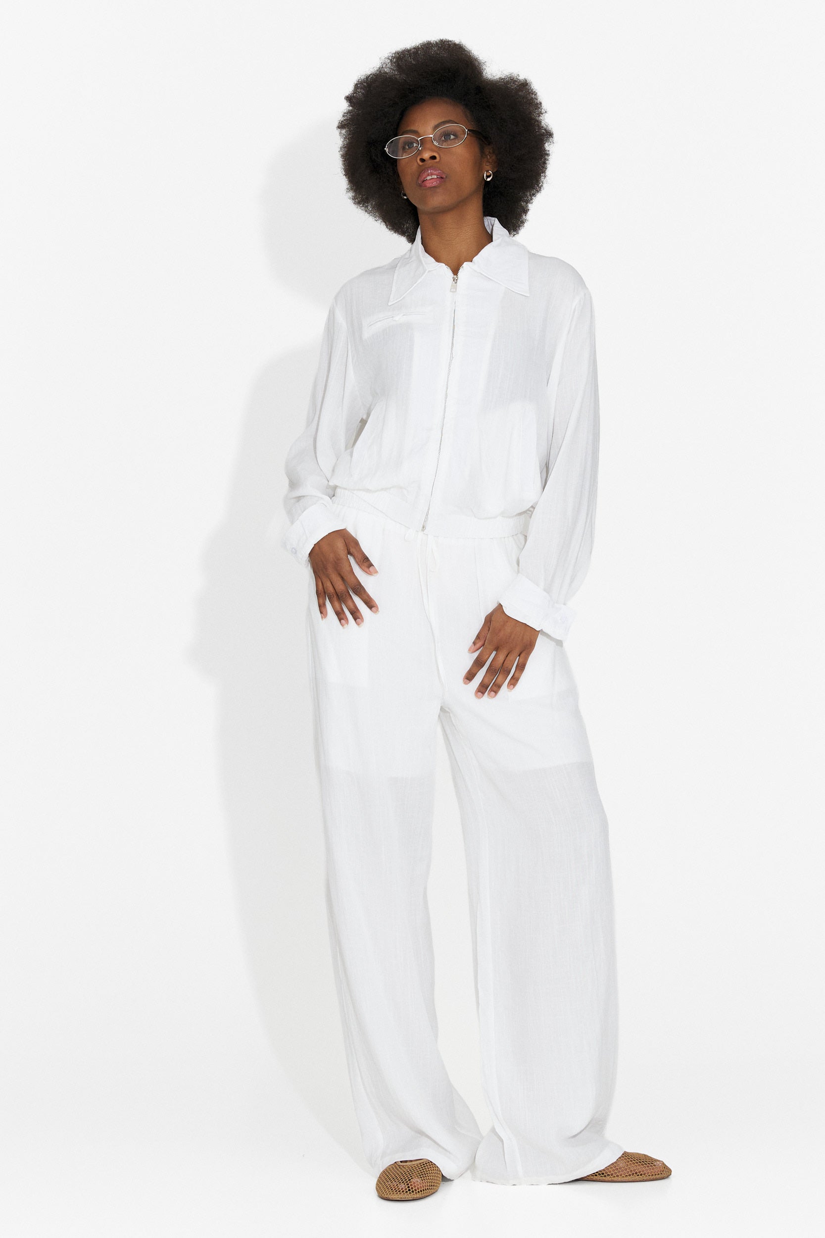 Tailleur da donna con pantaloni Tulip Bogas bianchi