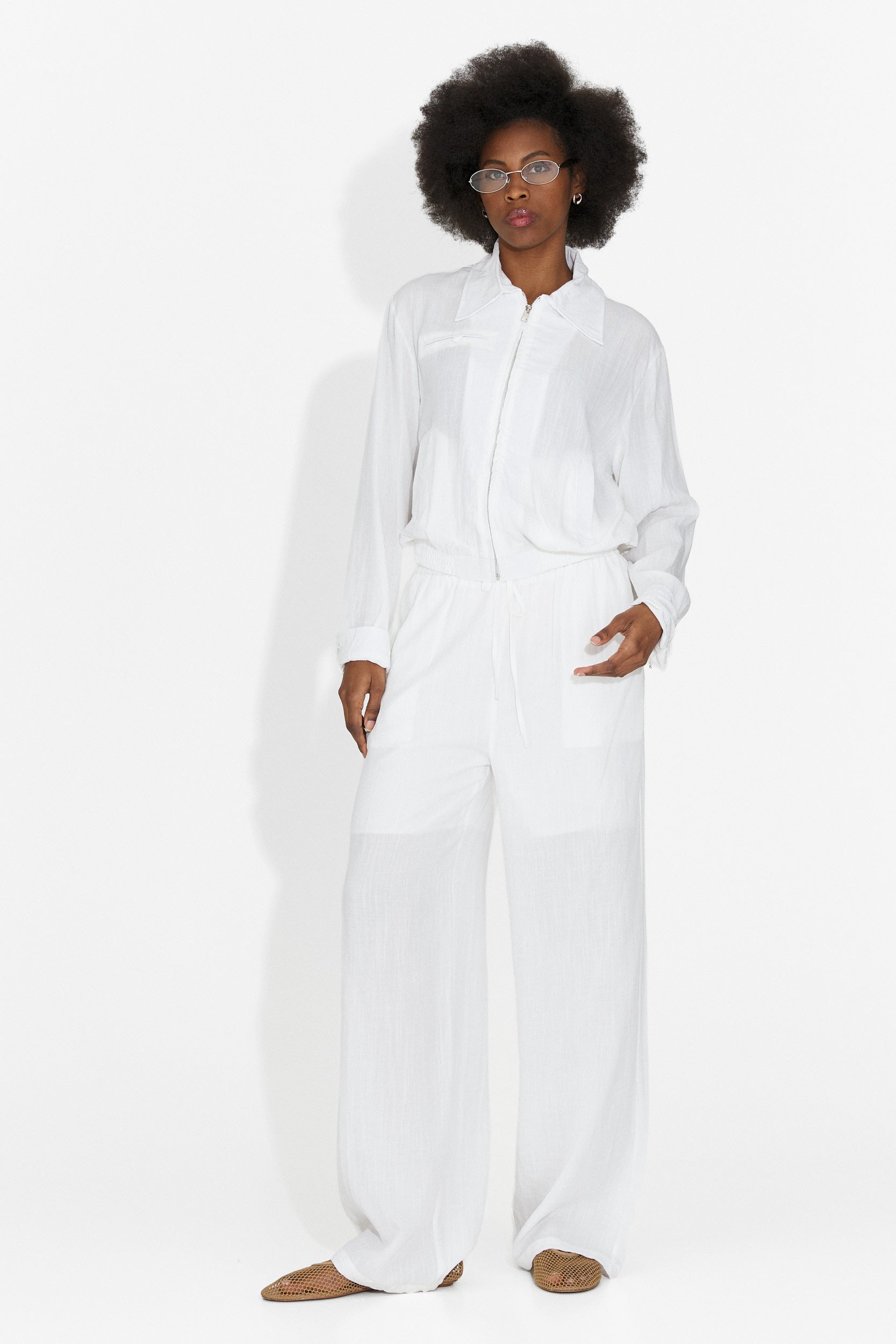 Tailleur da donna con pantaloni Tulip Bogas bianchi