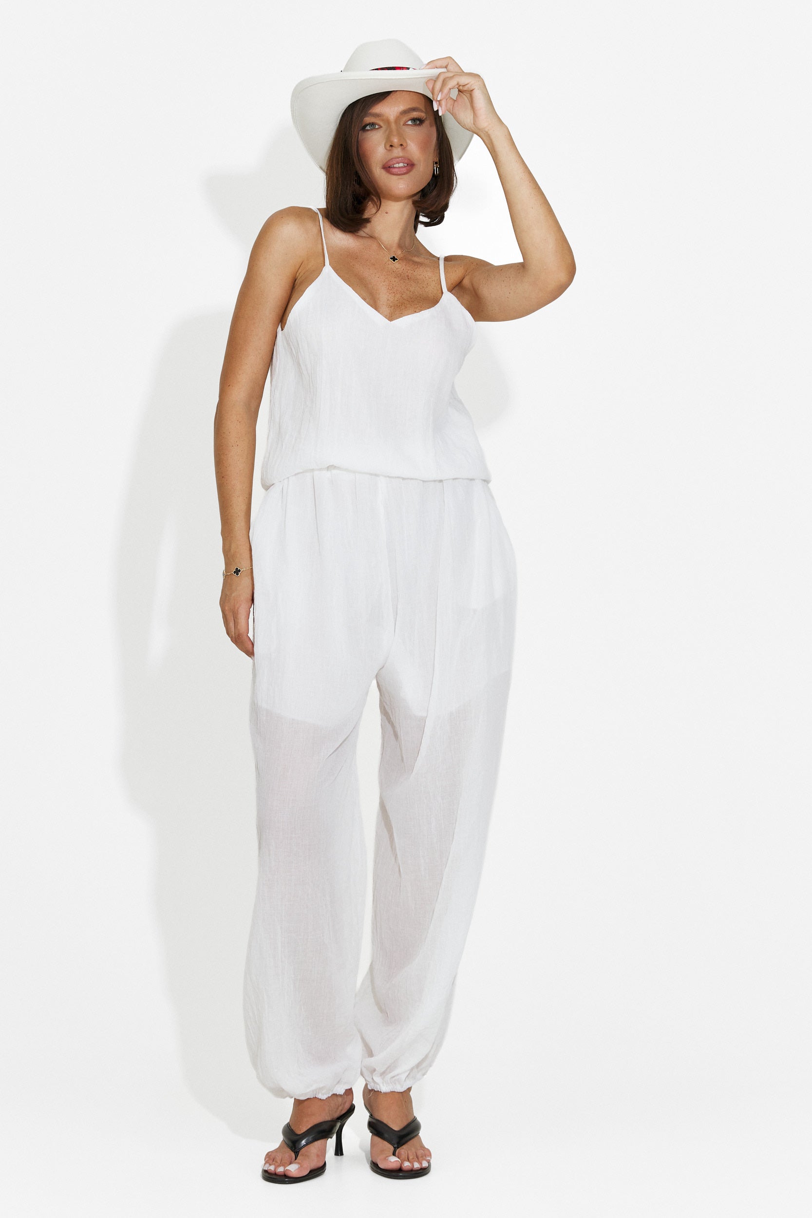 Completo da donna pantaloni + canotta + camicia bianco Dariele Bogas