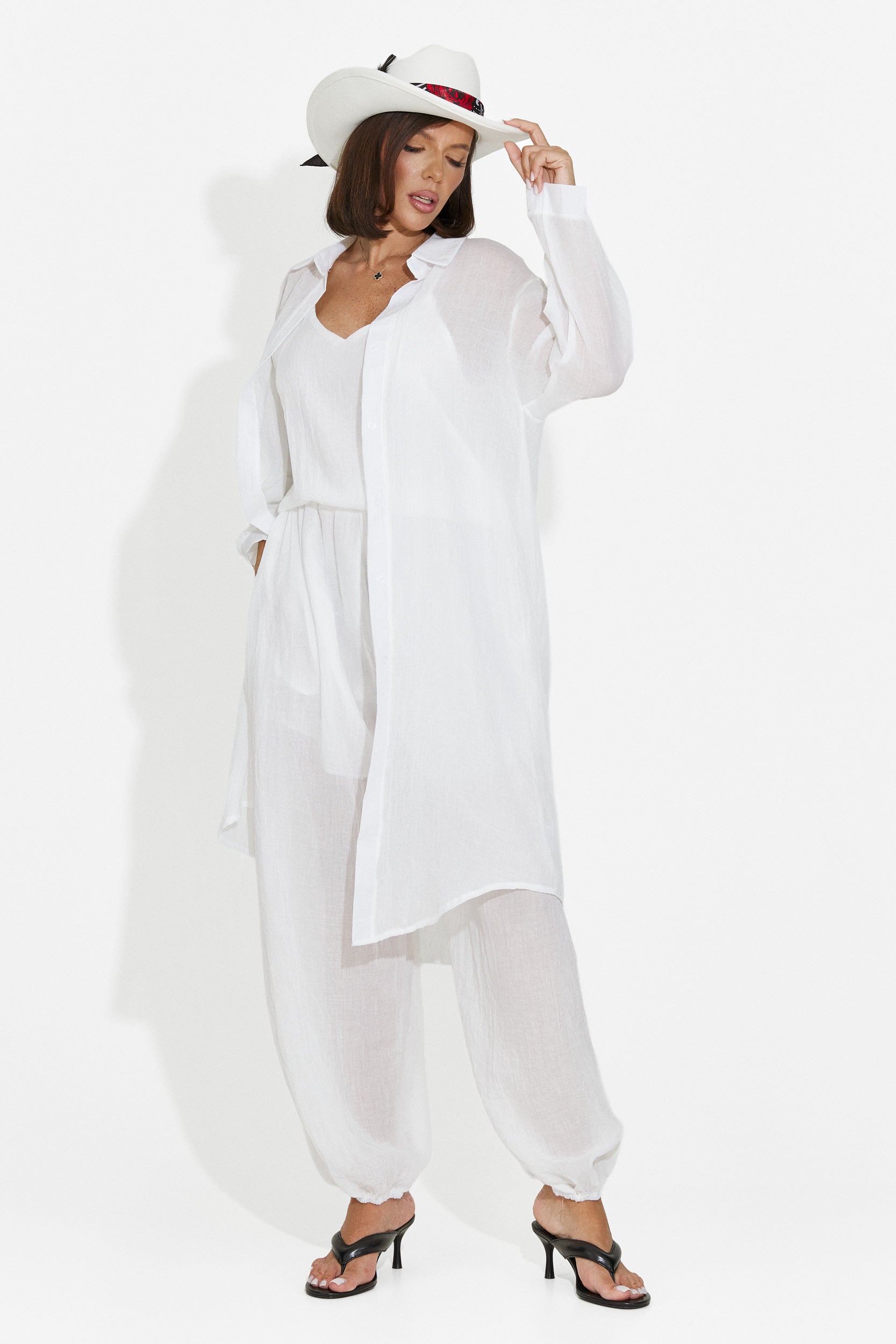 Completo da donna pantaloni + canotta + camicia bianco Dariele Bogas