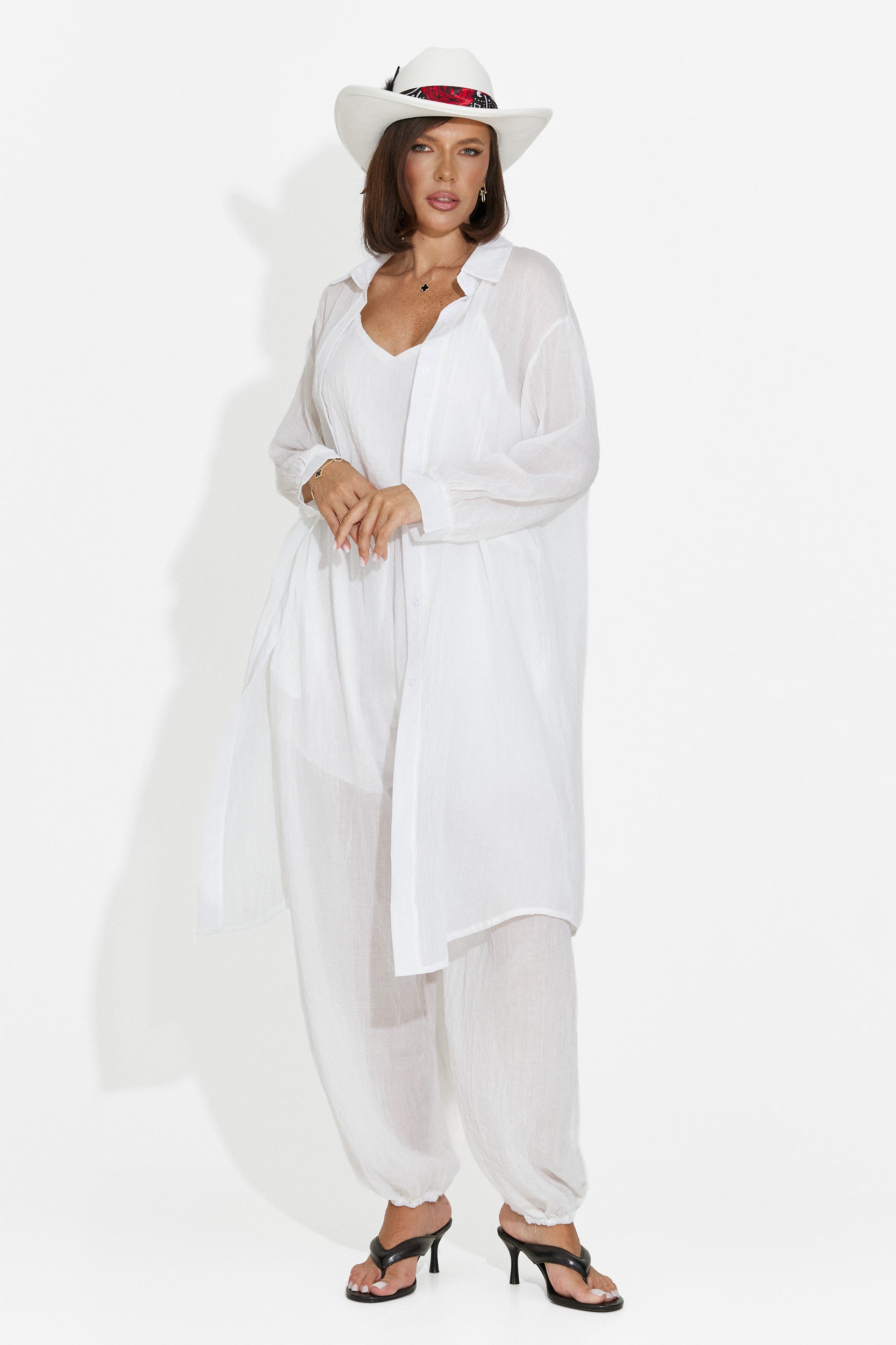 Completo da donna pantaloni + canotta + camicia bianco Dariele Bogas