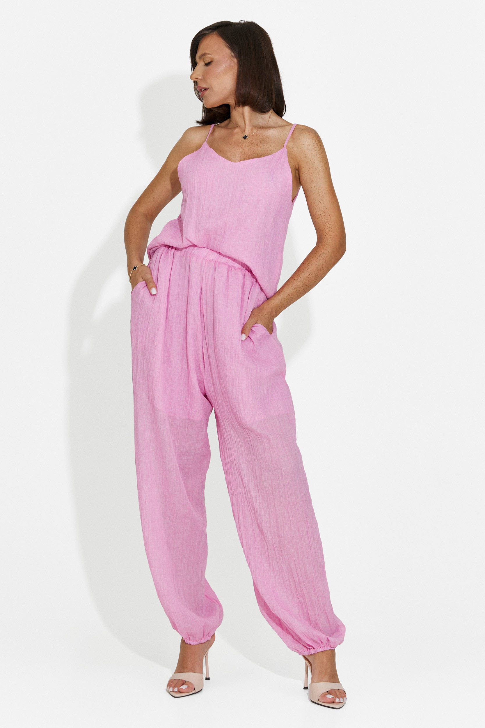 Completo da donna pantaloni + canotta + camicia rosa Dariele Bogas
