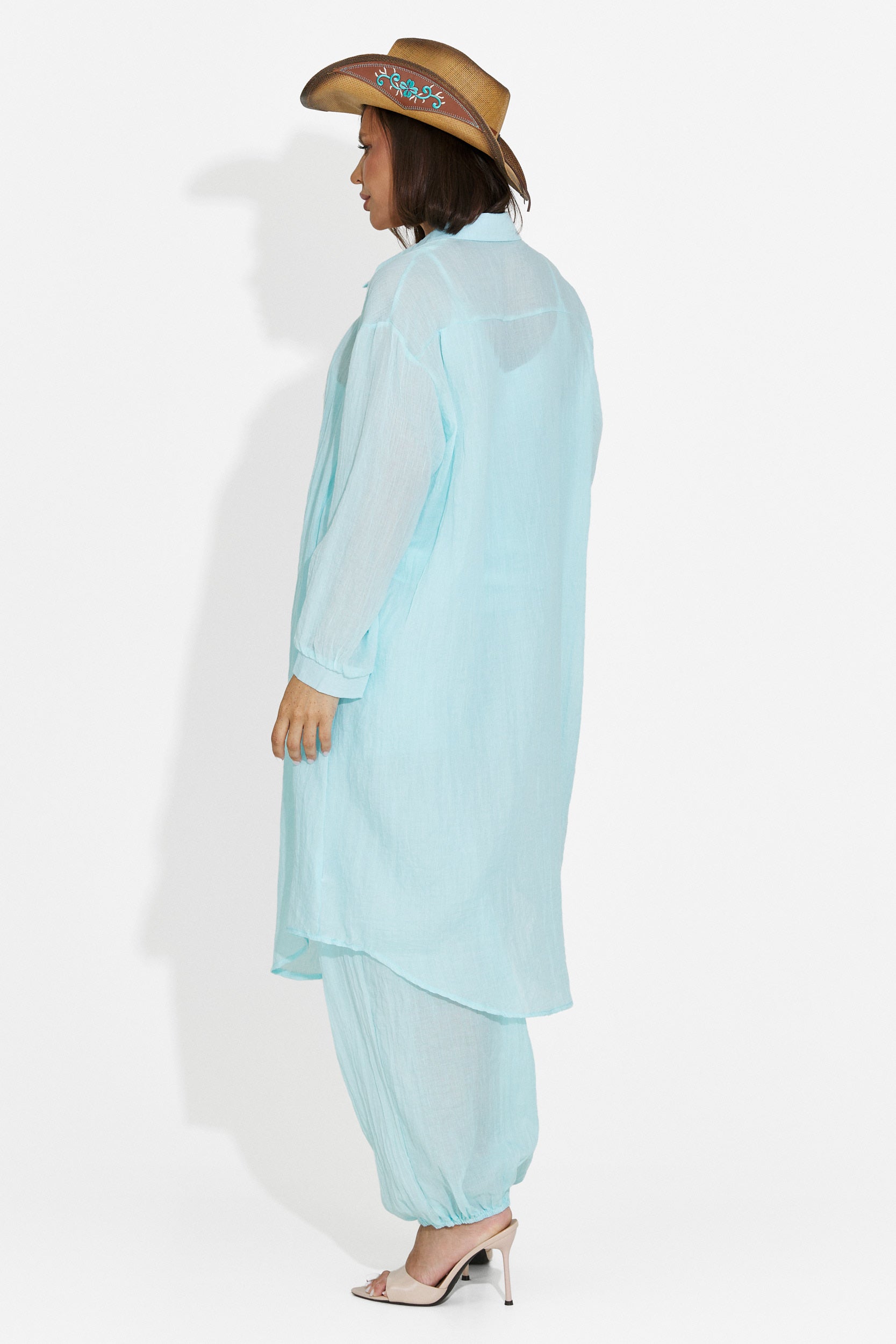 Completo da donna pantaloni + canotta + camicia turchese Dariele Bogas