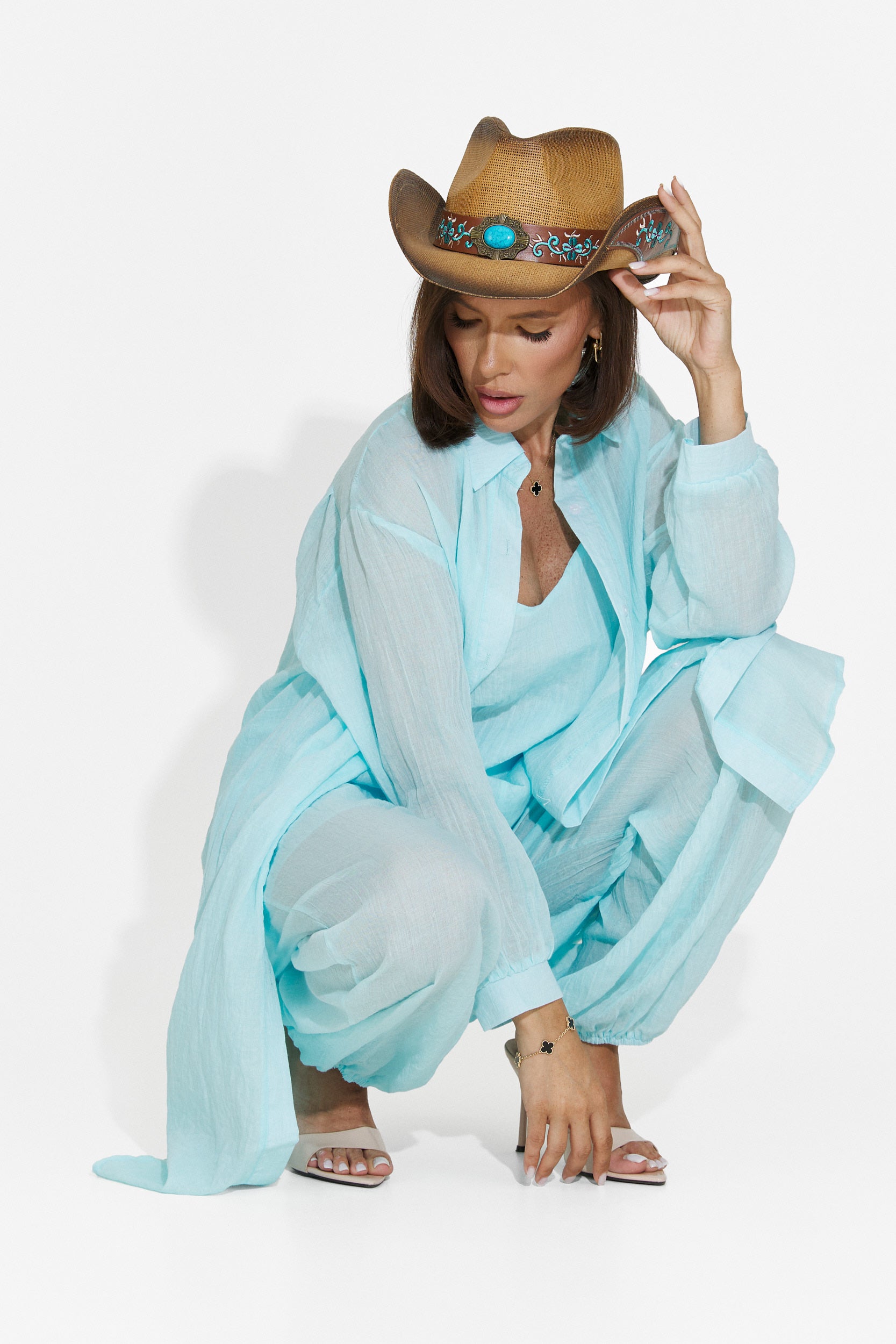 Completo da donna pantaloni + canotta + camicia turchese Dariele Bogas