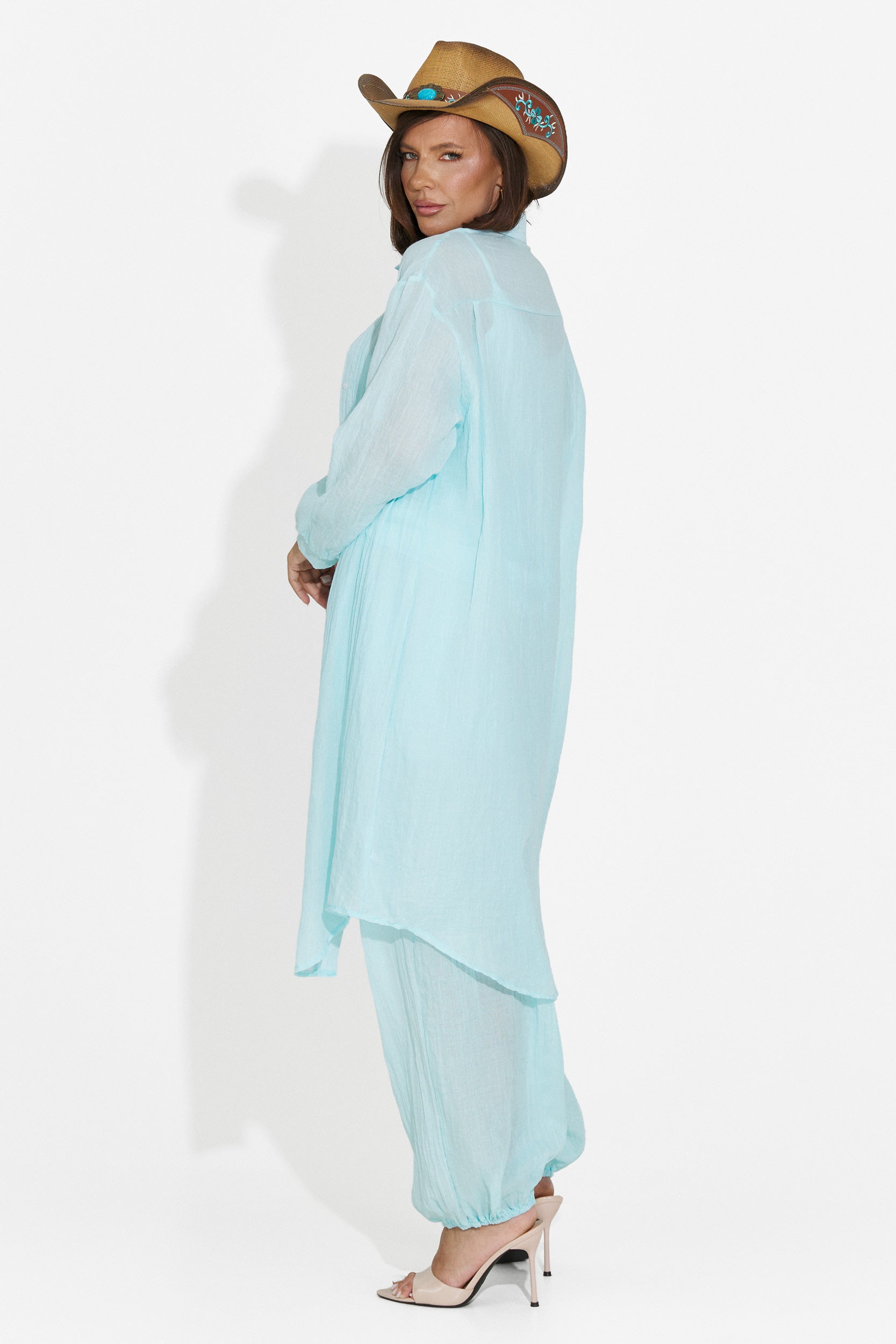 Completo da donna pantaloni + canotta + camicia turchese Dariele Bogas