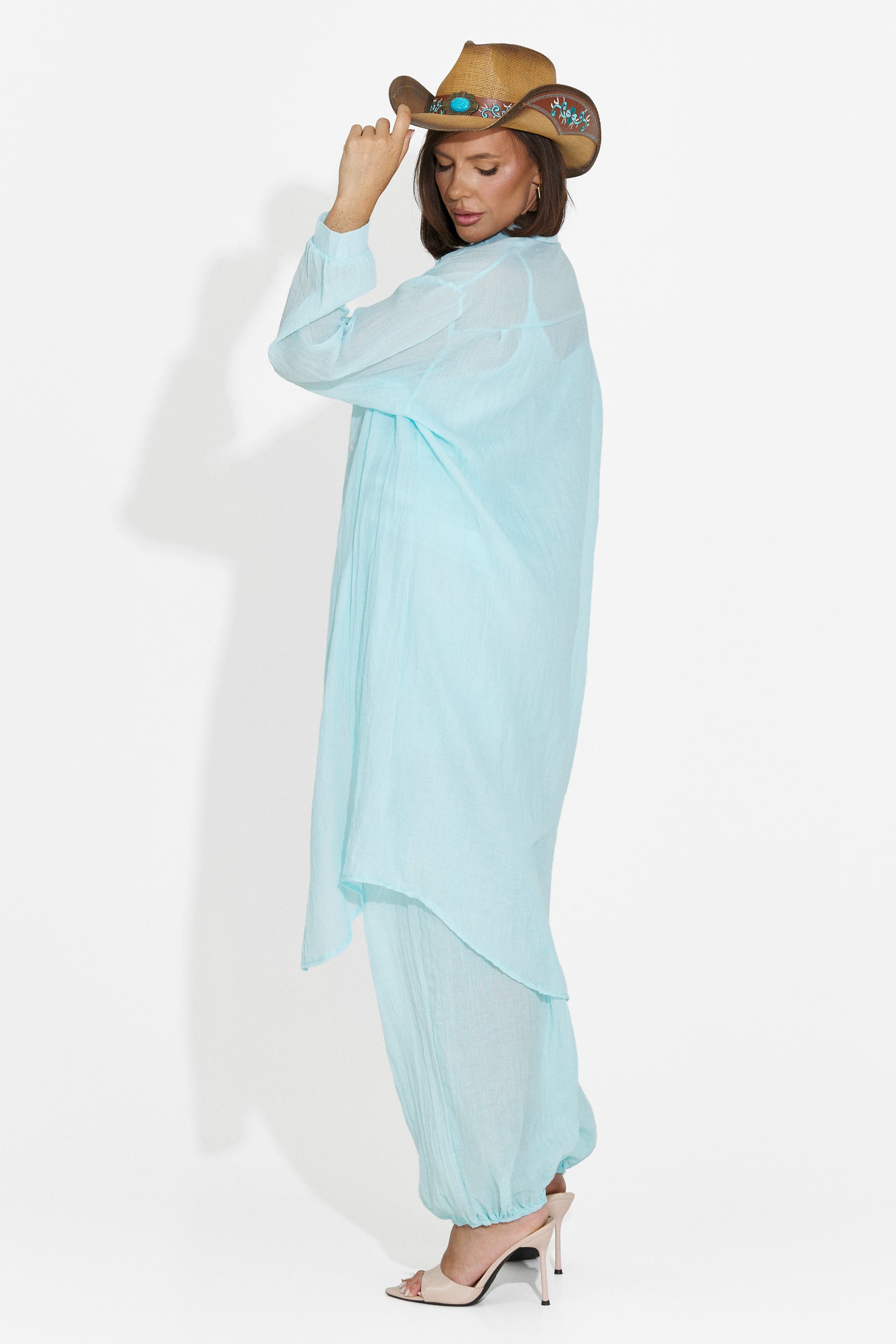 Completo da donna pantaloni + canotta + camicia turchese Dariele Bogas