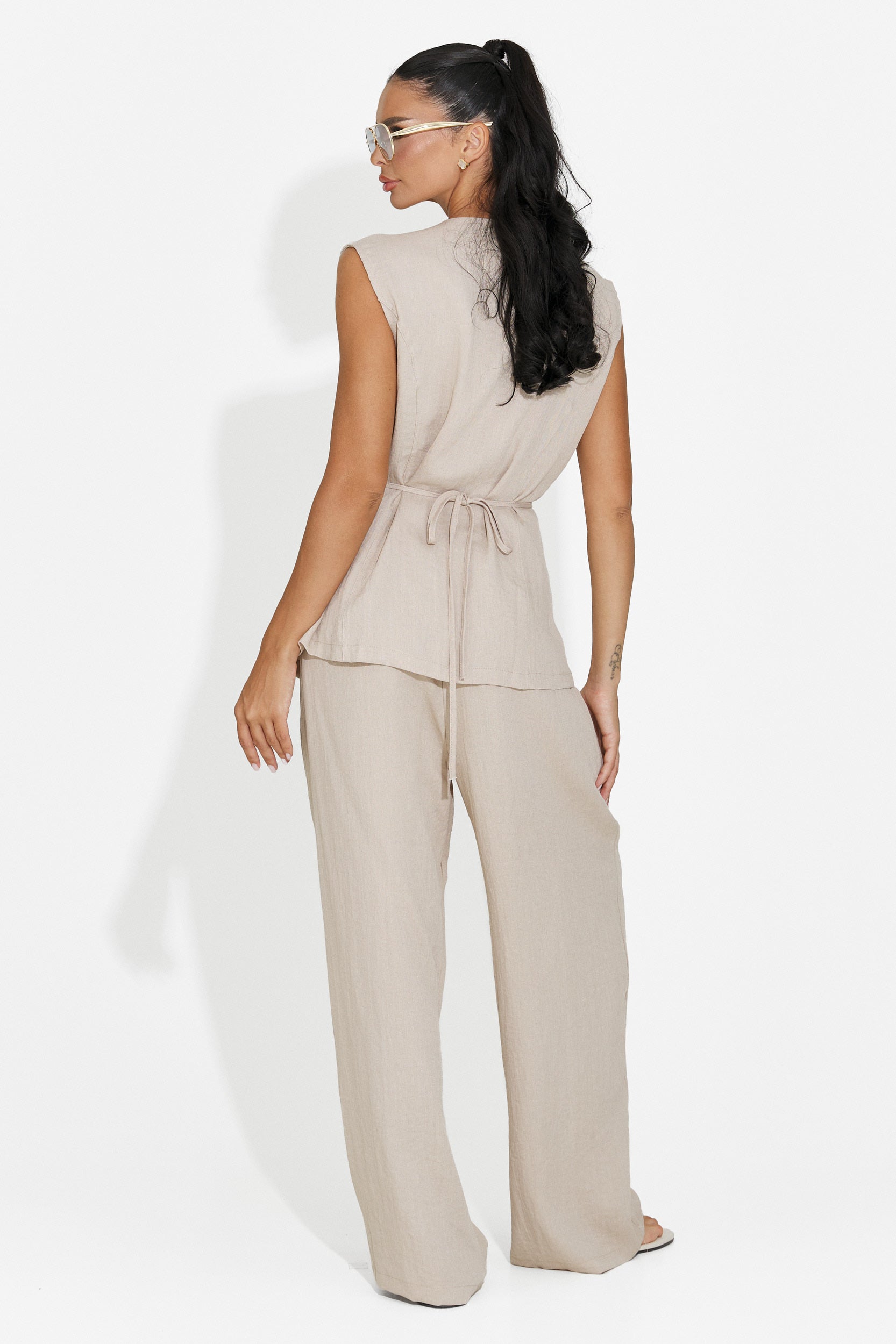 Completo donna gilet + pantaloni beige Vyzela Bogas