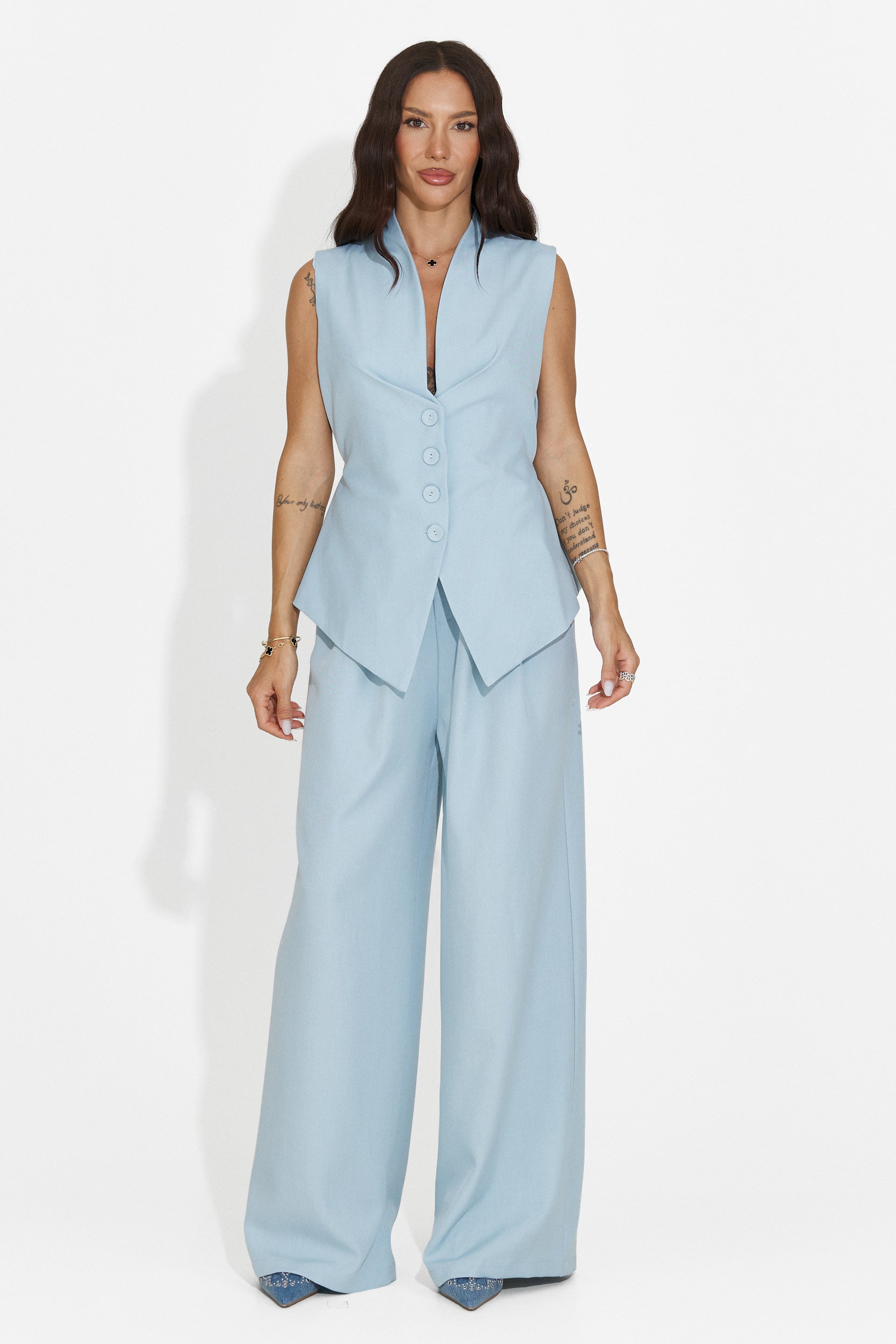 Completo donna gilet + pantaloni blu Chelora Bogas