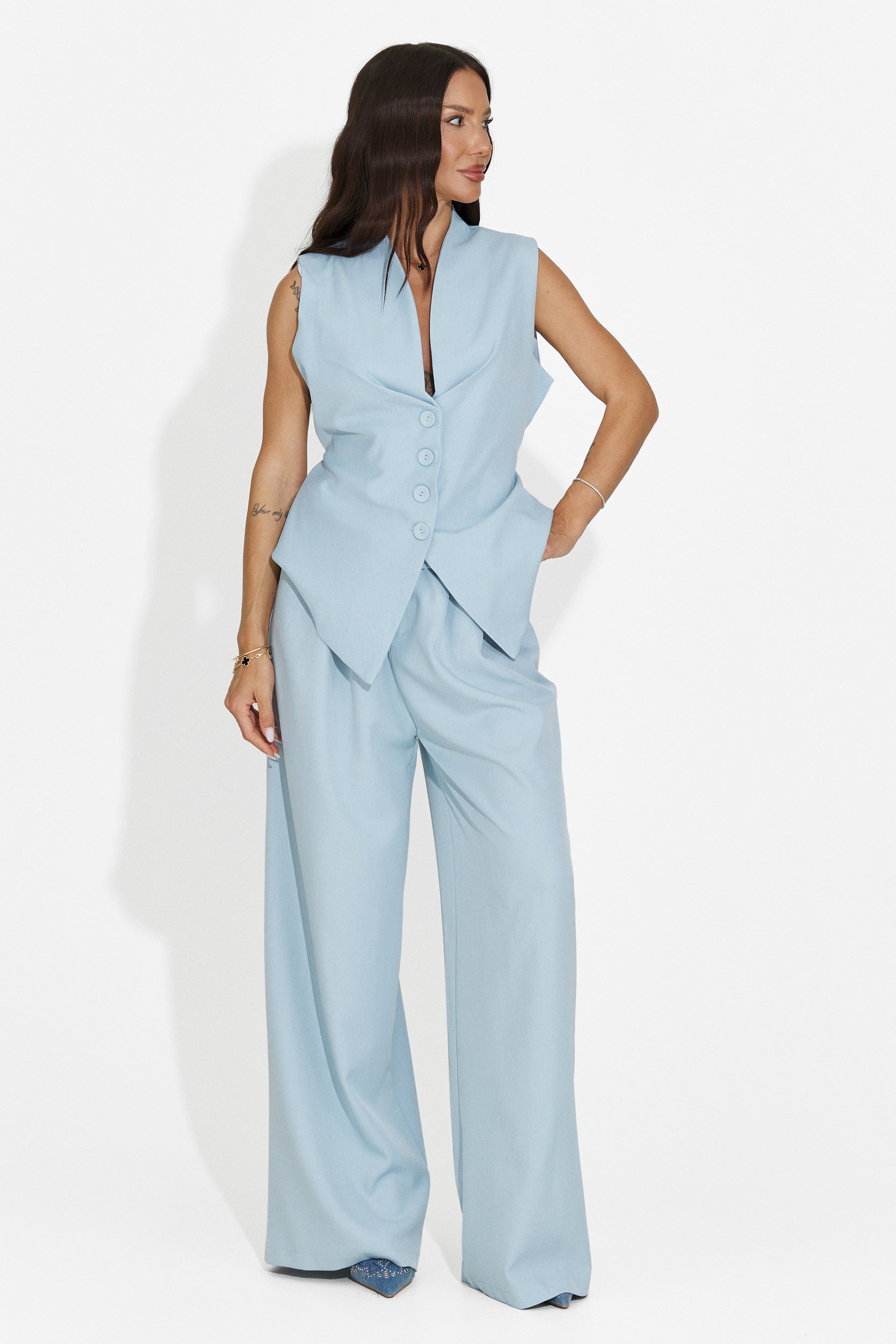 Completo donna gilet + pantaloni blu Chelora Bogas
