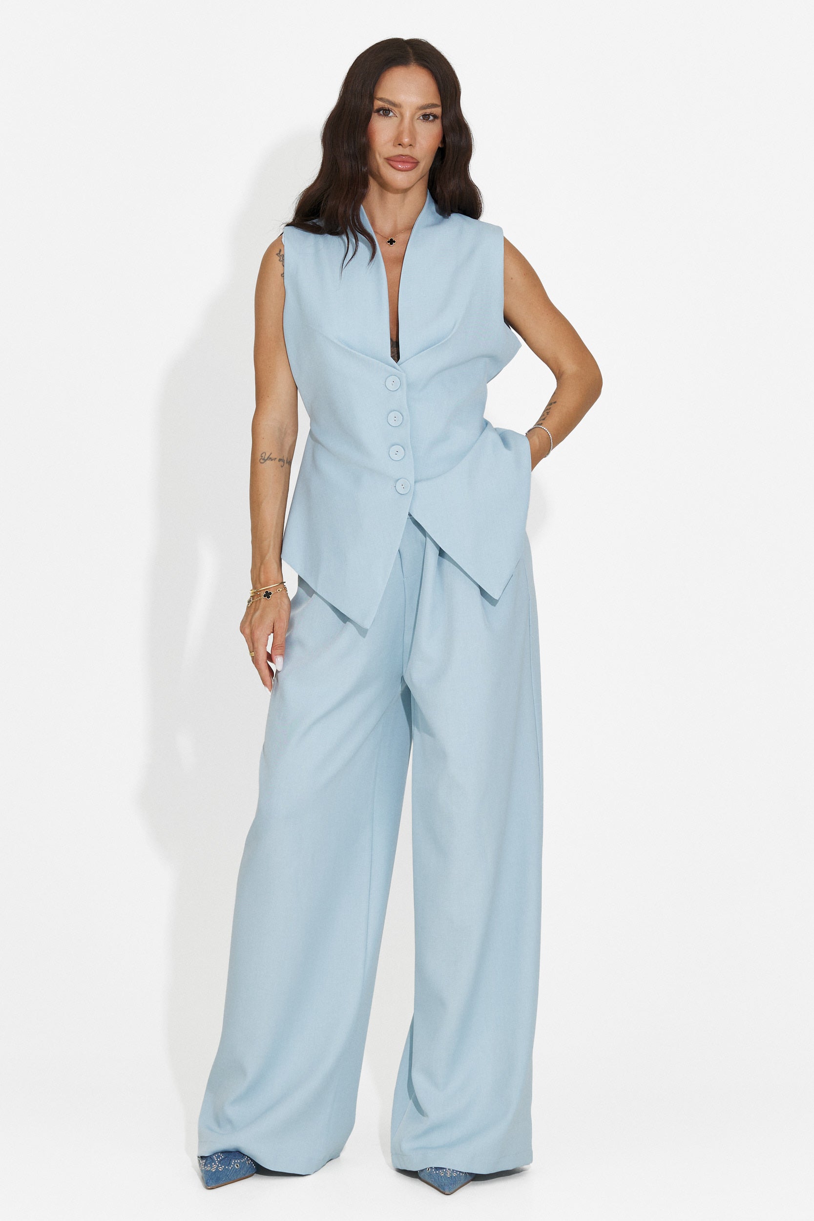Completo donna gilet + pantaloni blu Chelora Bogas