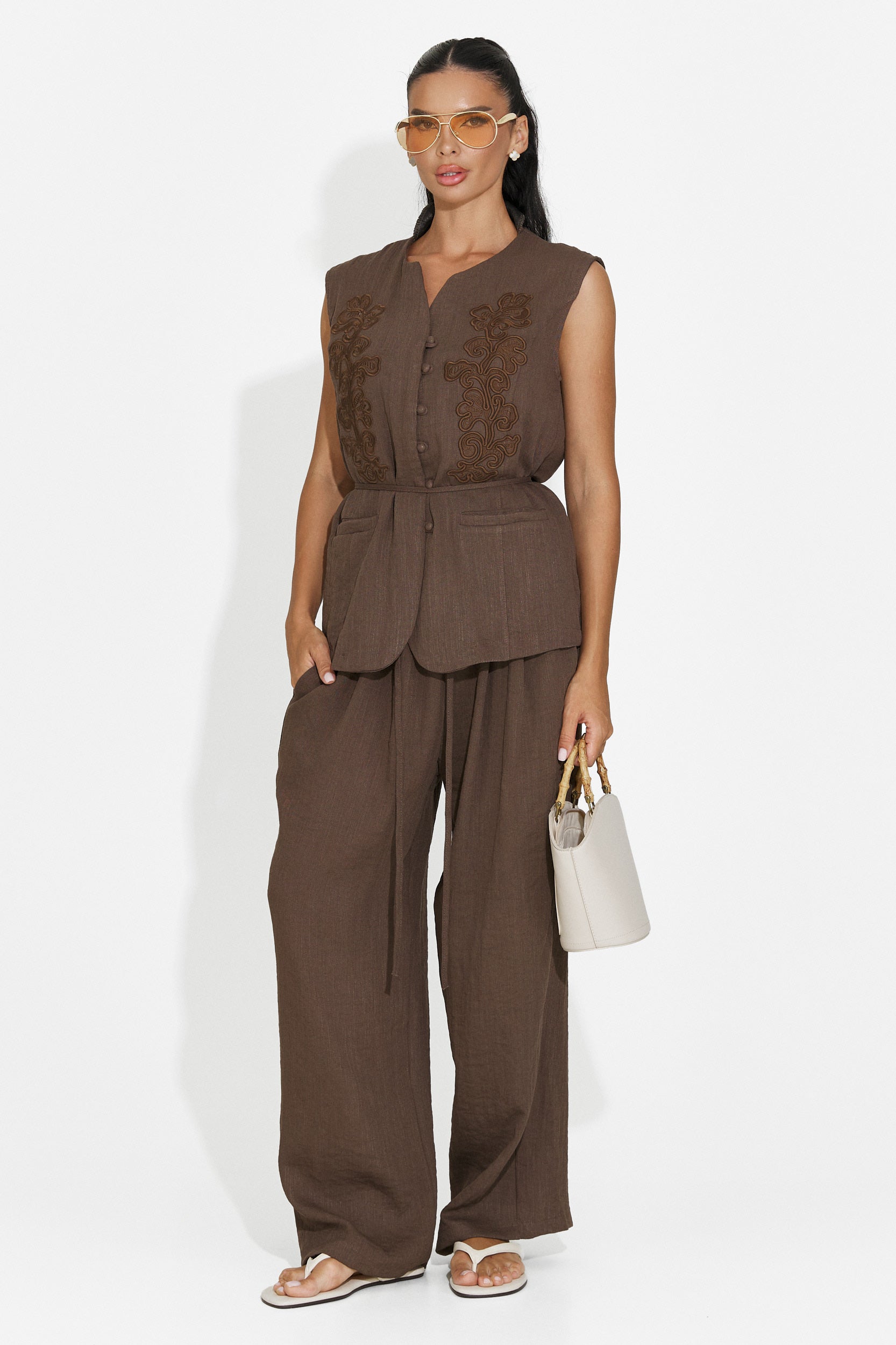 Tuta da Donna Vyzela Bogas - Gilet Marrone + Pantaloni