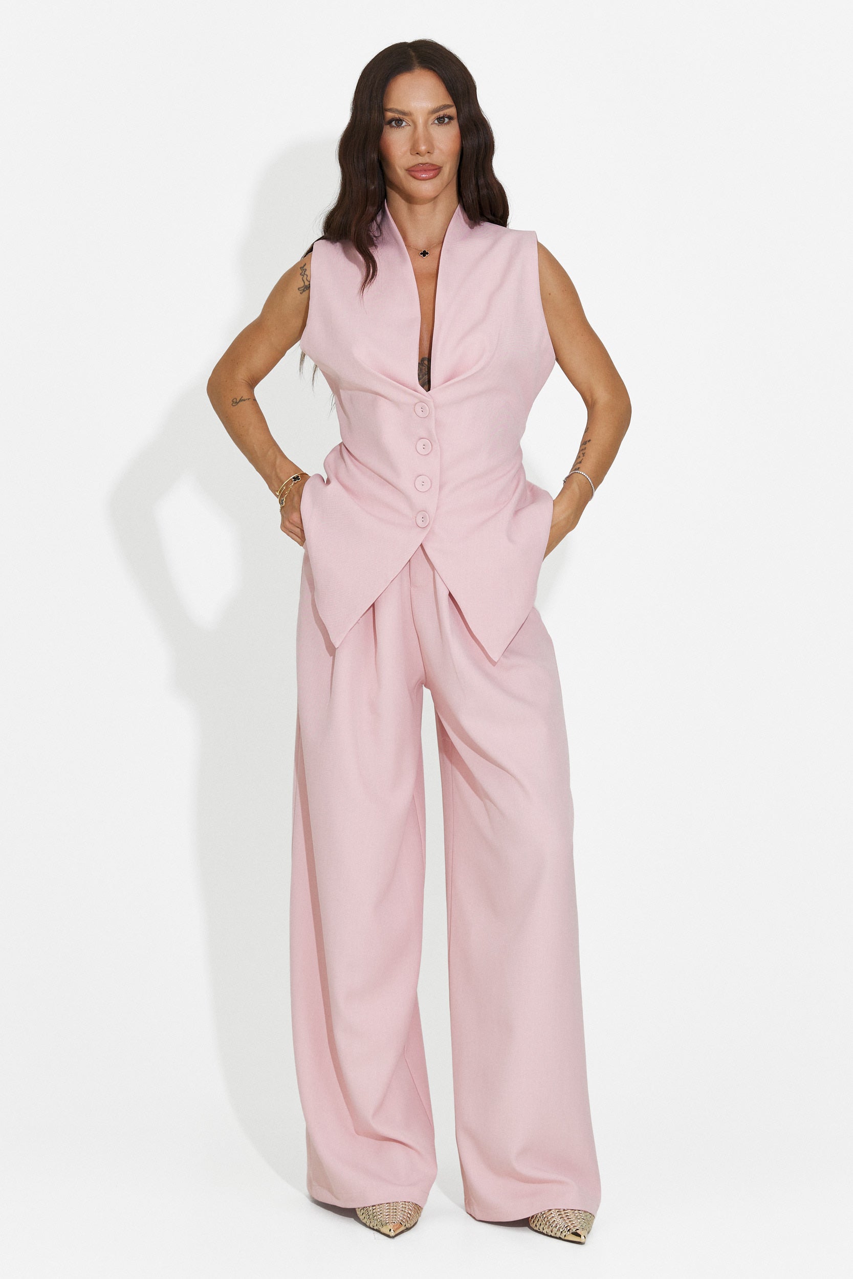 Completo donna gilet + pantaloni rosa Chelora Bogas