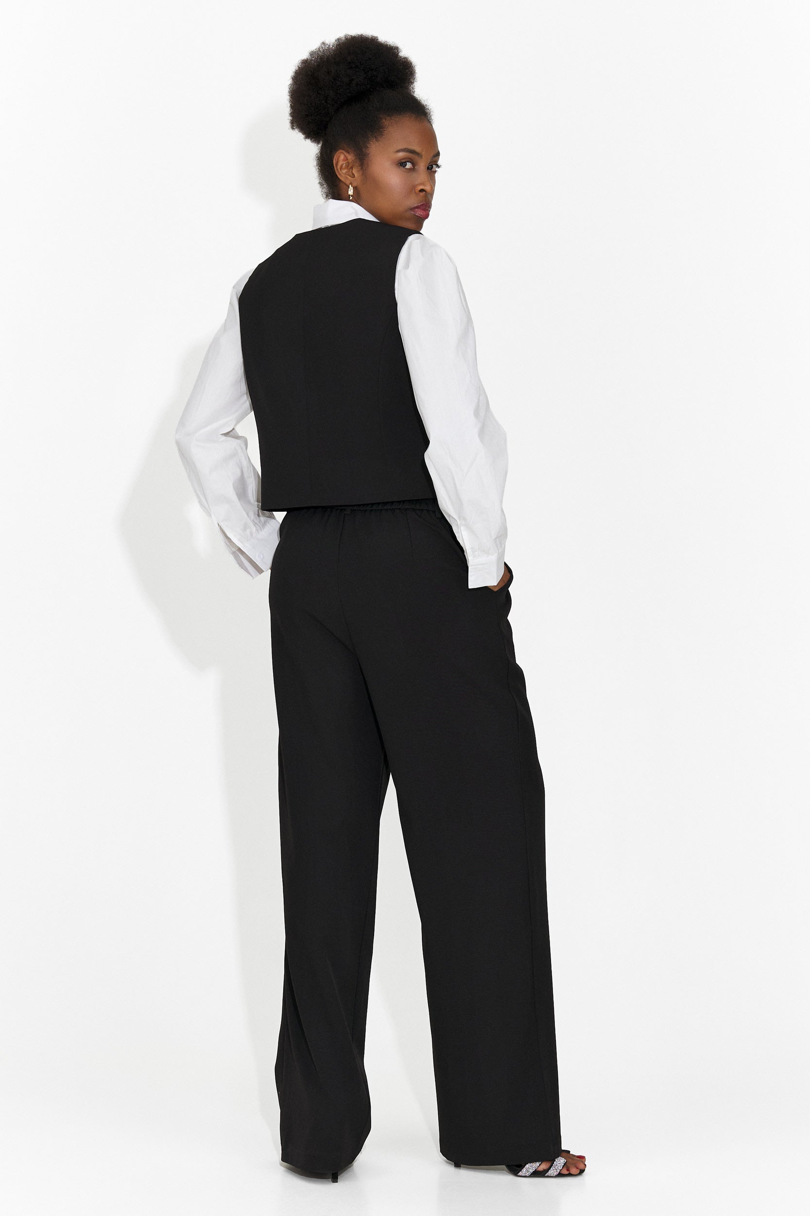 4 Pezzi Completo Pantaloni + Gilet + Giacca + Cravatta Nera Mel