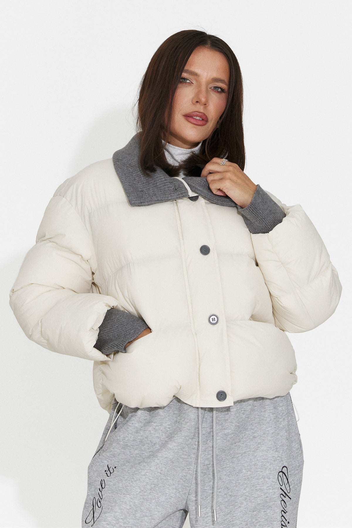 Geaca casual bej Dynualia Bogas