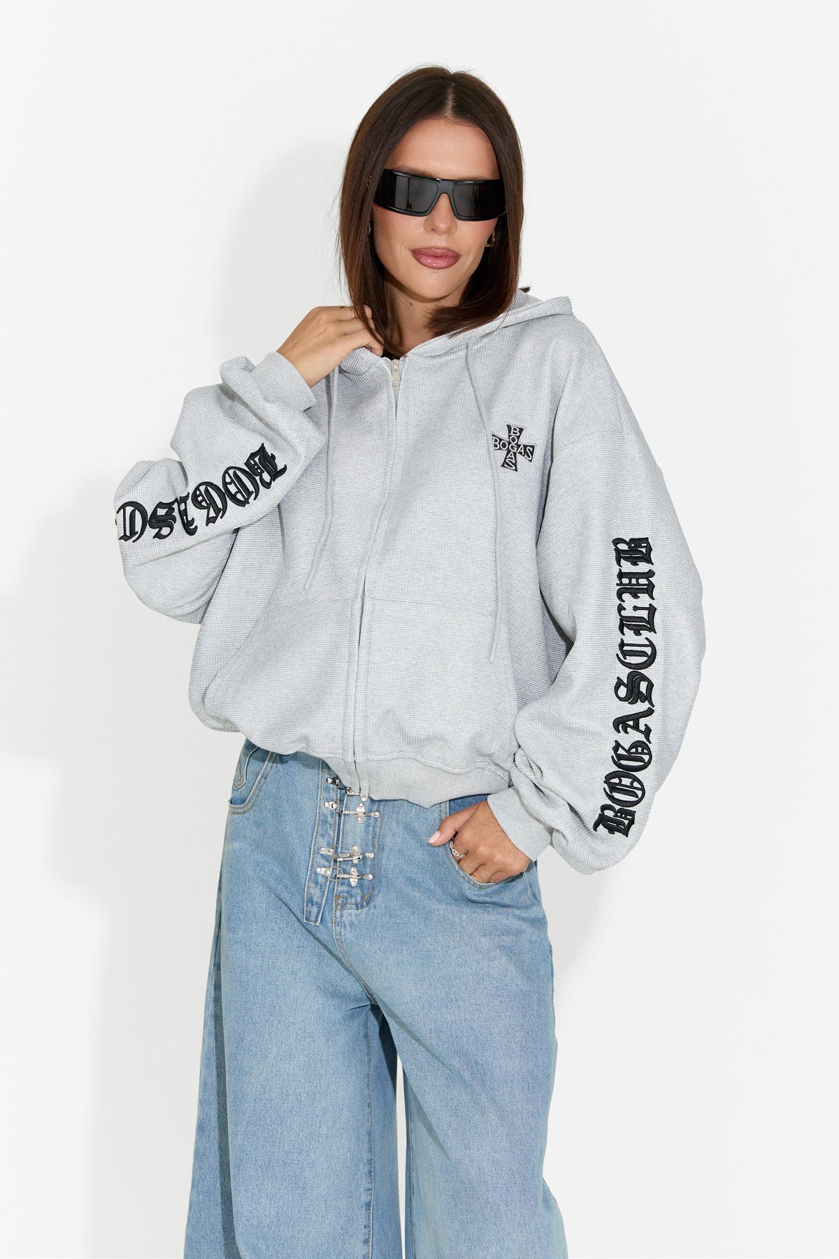 Felpa da donna casual grigia Drapyna Bogas