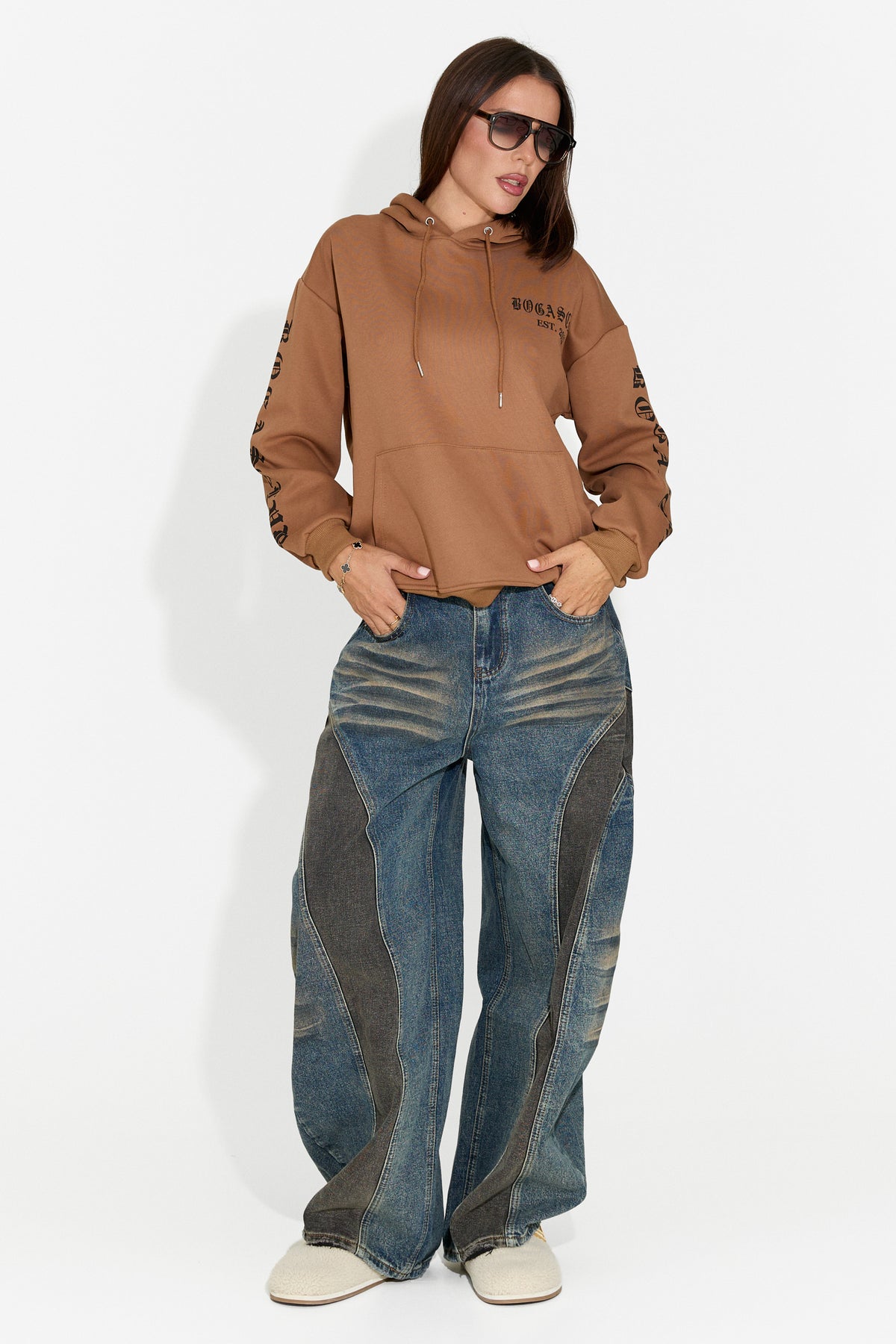 Felpa da donna casual marrone Perdela Bogas
