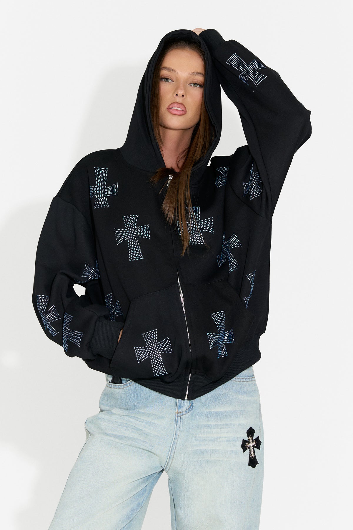 Felpa con cappuccio casual da donna nera Hancy Bogas