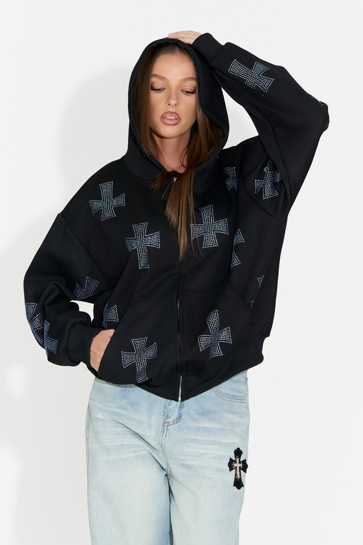 Felpa con cappuccio casual da donna nera Hancy Bogas