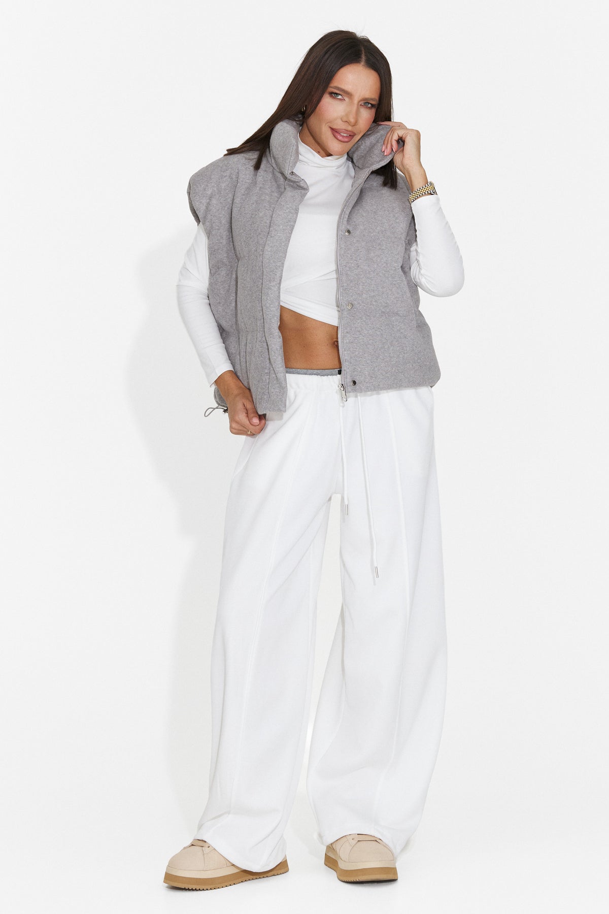 Pantaloni casual albi Velucnira Bogas
