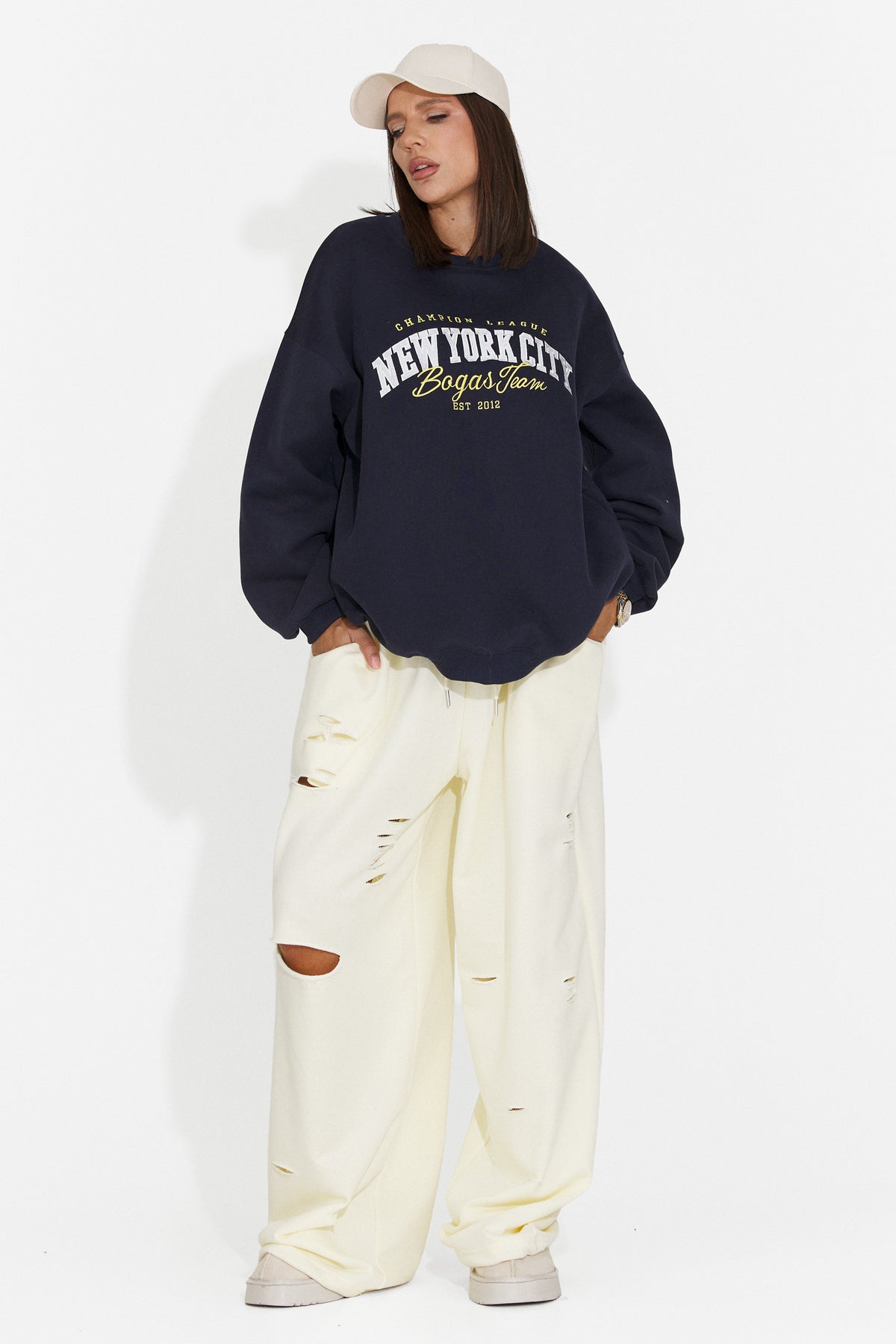 Pantaloni casual crem Lulaoa Bogas